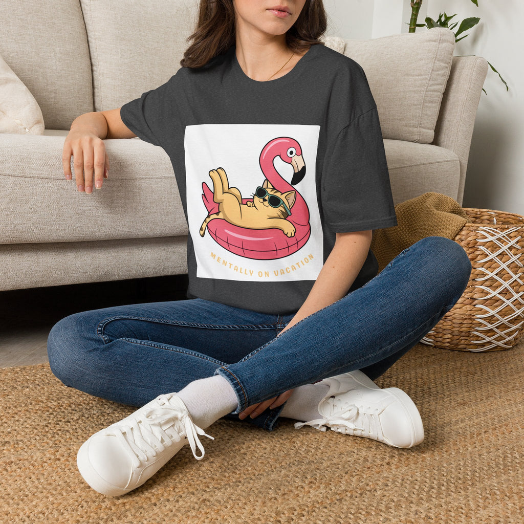 Cat on Flamingo Float T-Shirt — Cute Summer Pool Cat Graphic Tee