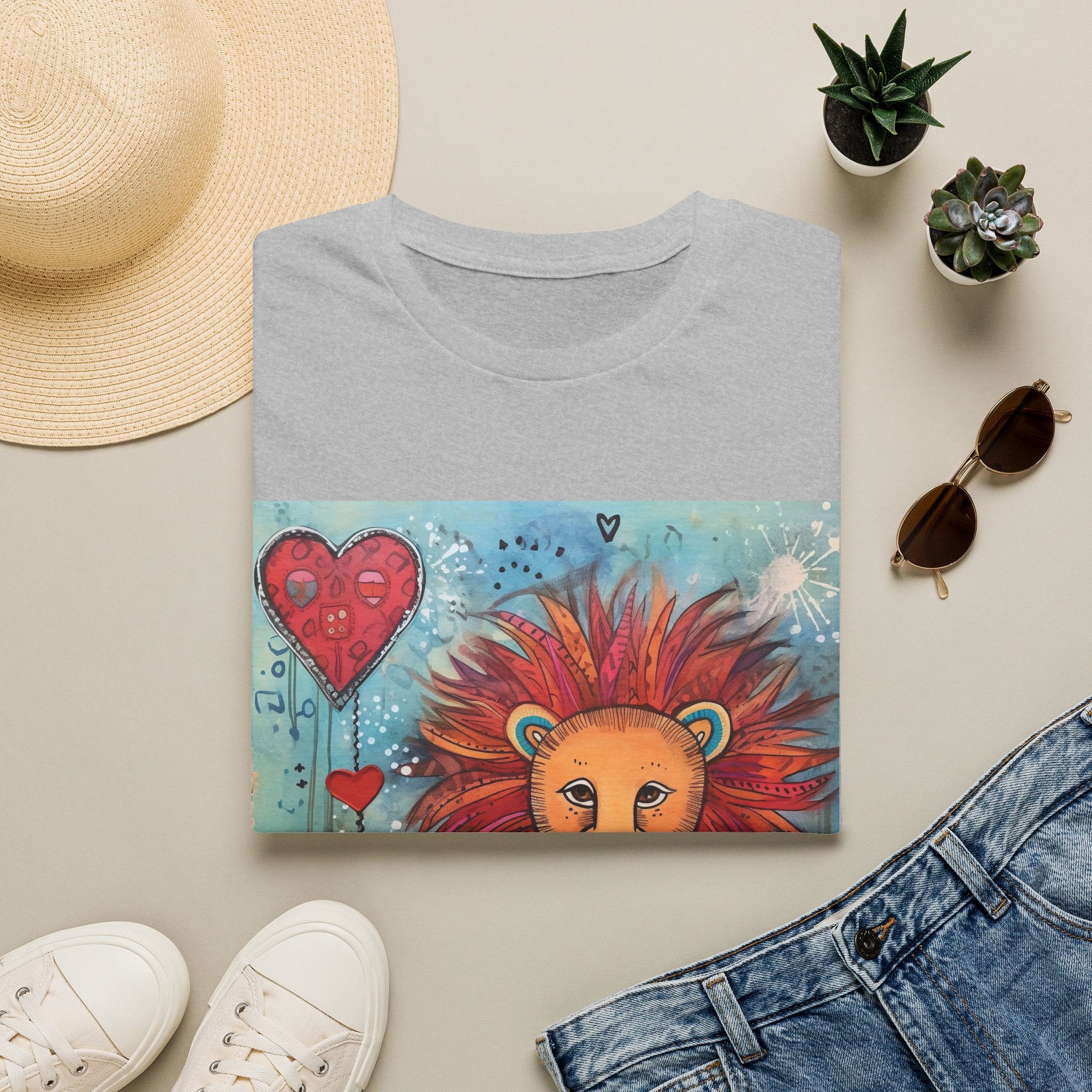 Lion Heart T-Shirt — Colorful Whimsical Lion Illustration Tee