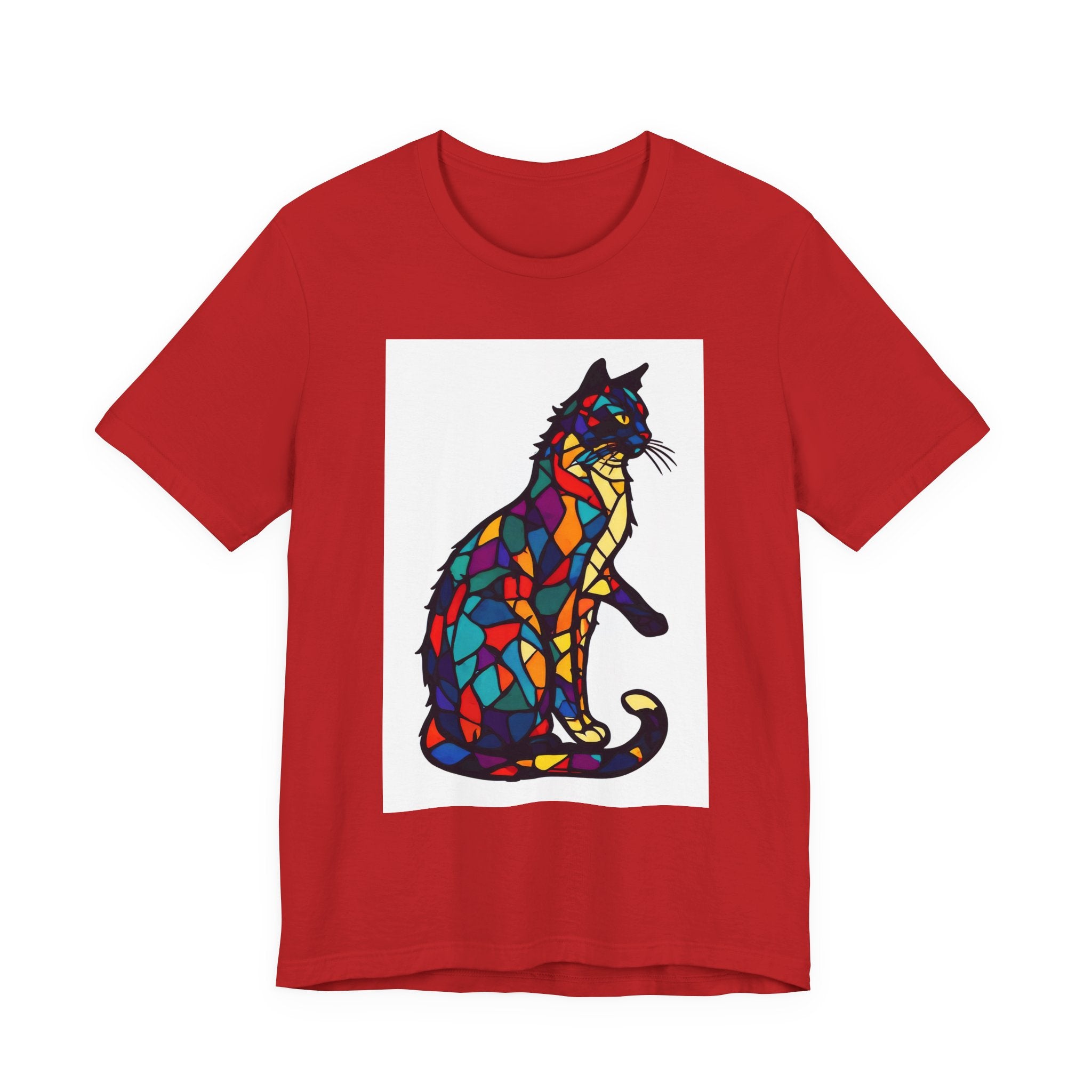 Stained Glass Cat T-Shirt — Colorful Mosaic Feline Tee