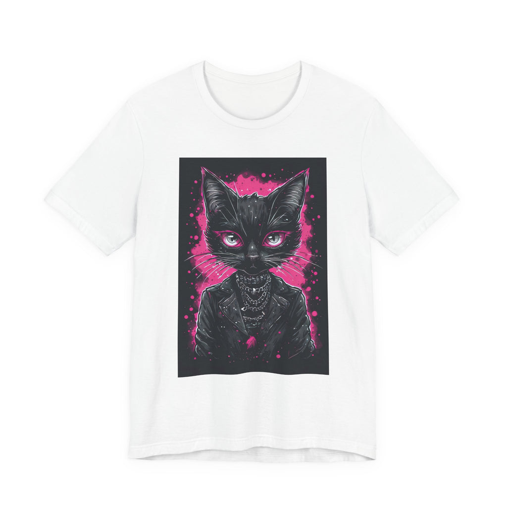 Black Cat Portrait Tee — Neon Goth Kitty Graphic Shirt