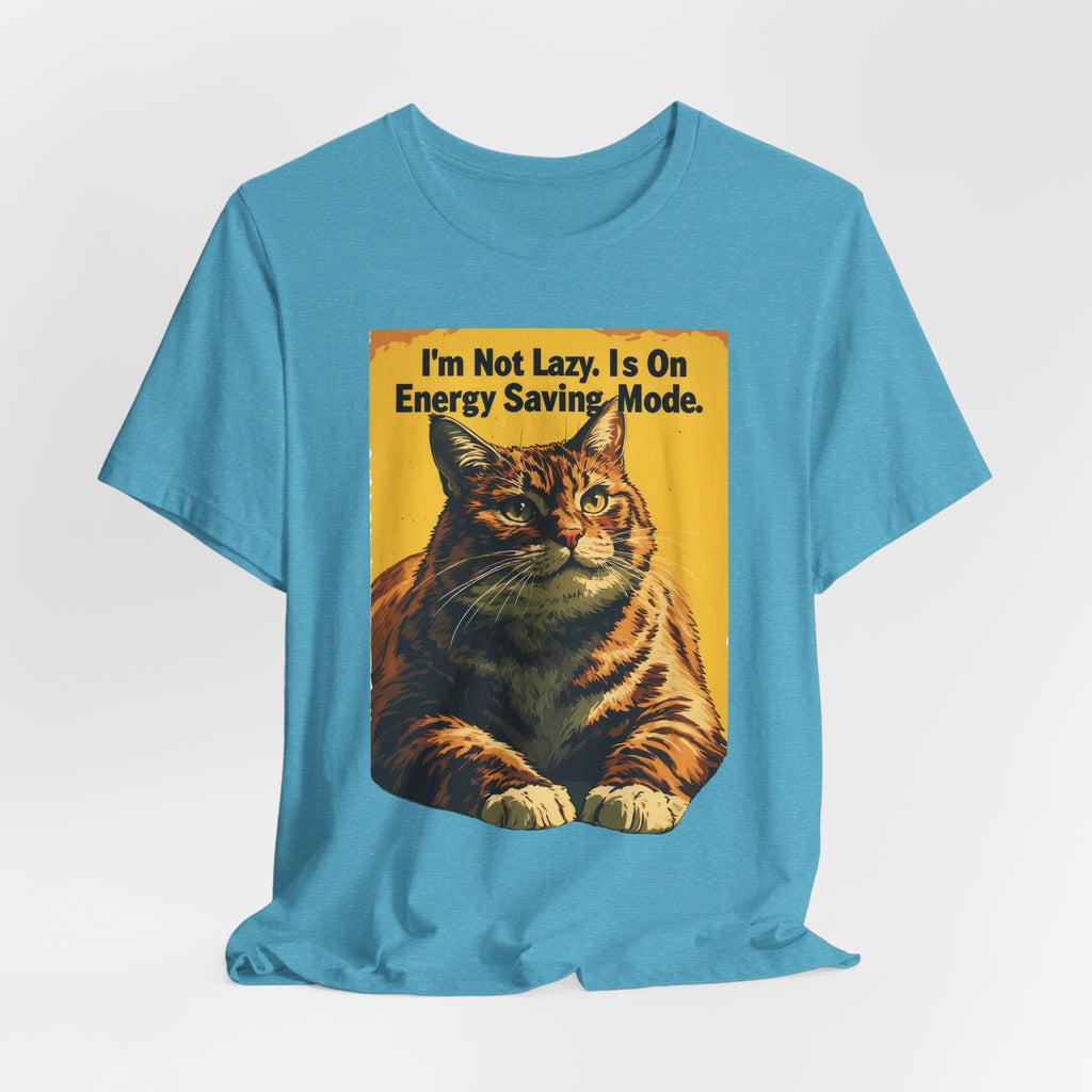 Energy Saving Mode Cat T-Shirt – "I'm Not Lazy" Retro Cat Graphic Tee