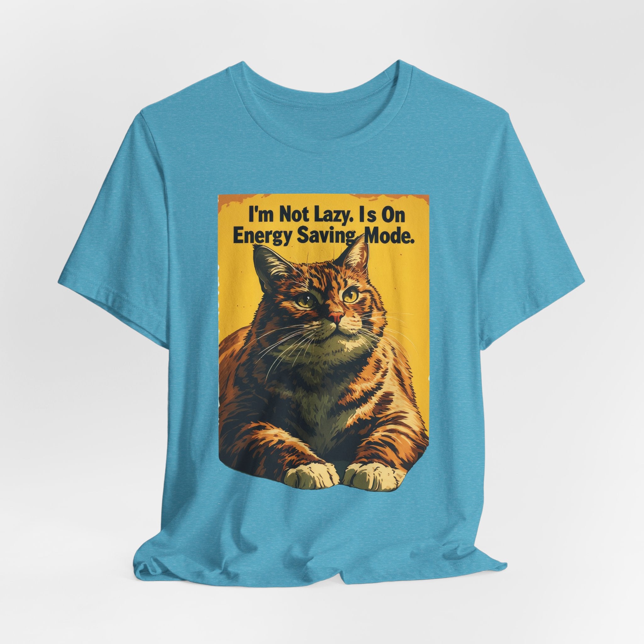 Energy Saving Mode Cat T-Shirt – "I'm Not Lazy" Retro Cat Graphic Tee