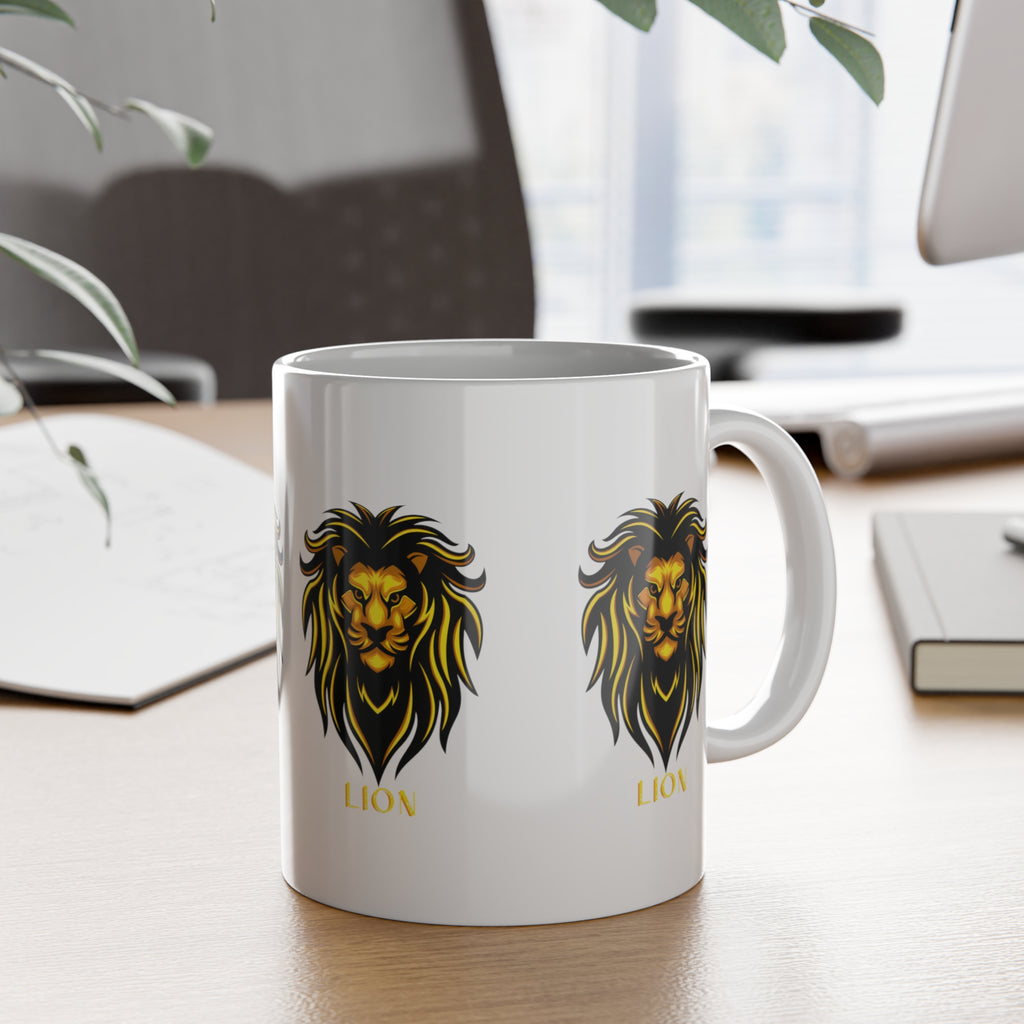 Lion Head Ceramic Mug — Bold Gold Lion Design, 11oz