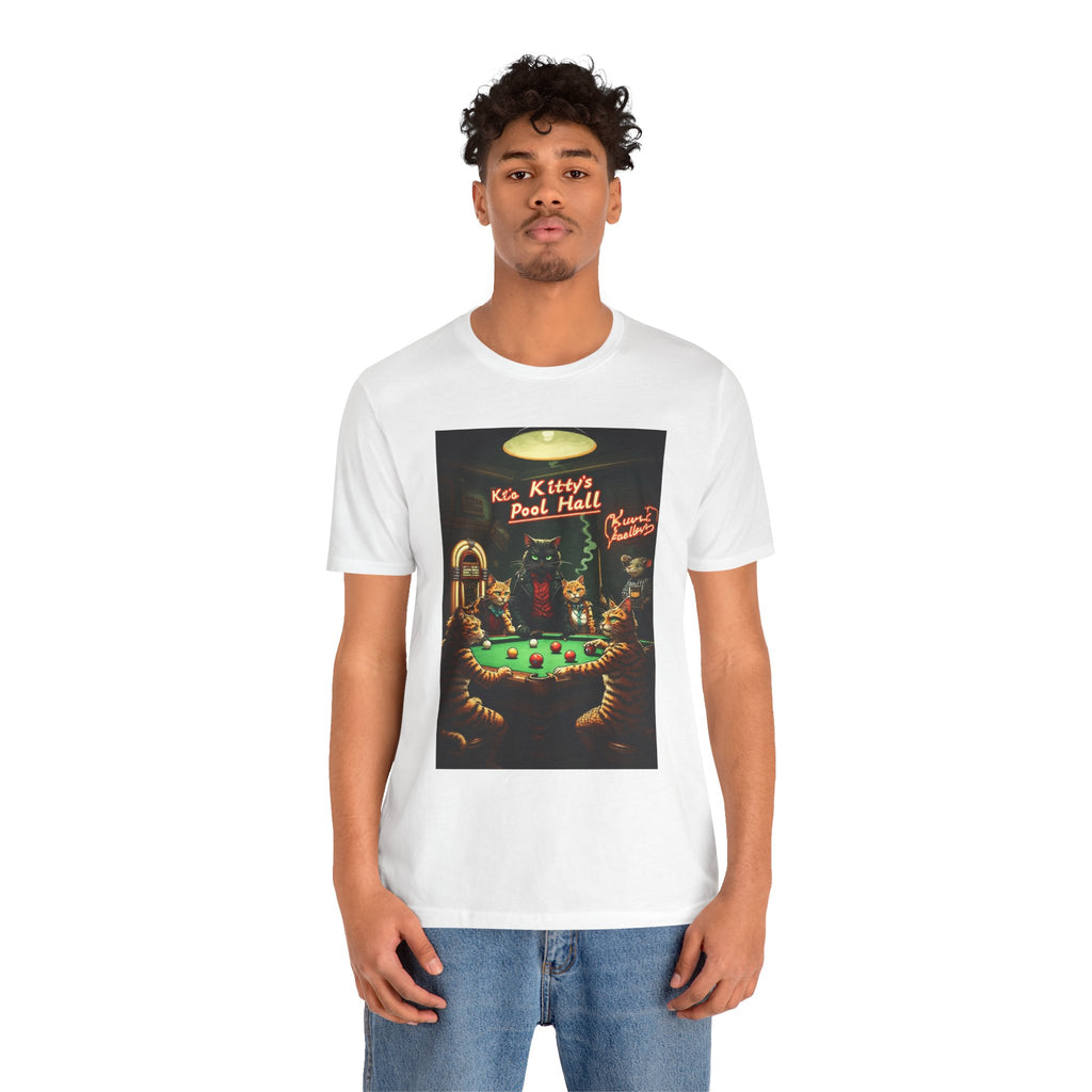 Cat Pool Hall Graphic Tee — "Kitty's Pool Hall" Vintage Billiards Shirt