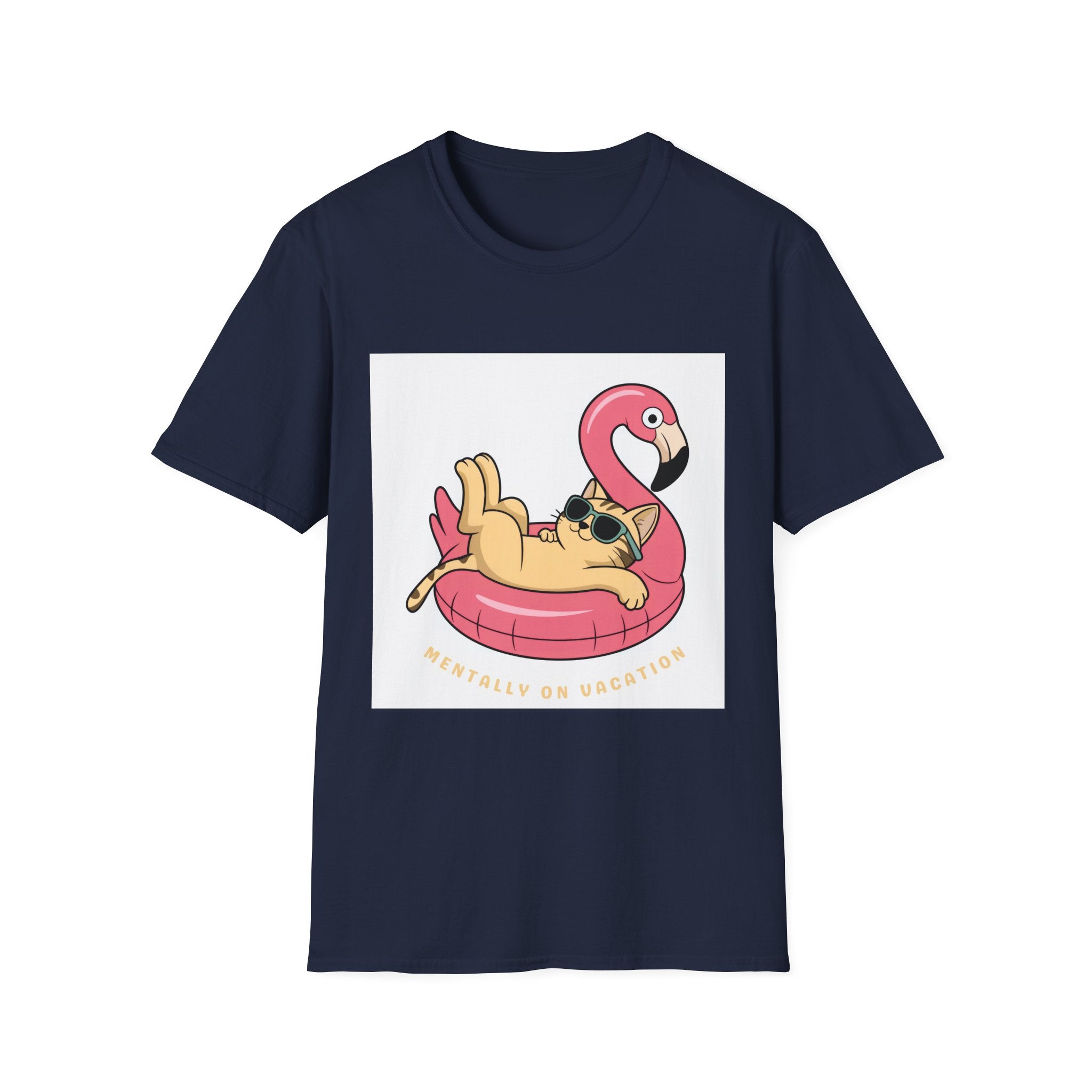 Cat on Flamingo Float T-Shirt — Cute Summer Pool Cat Graphic Tee