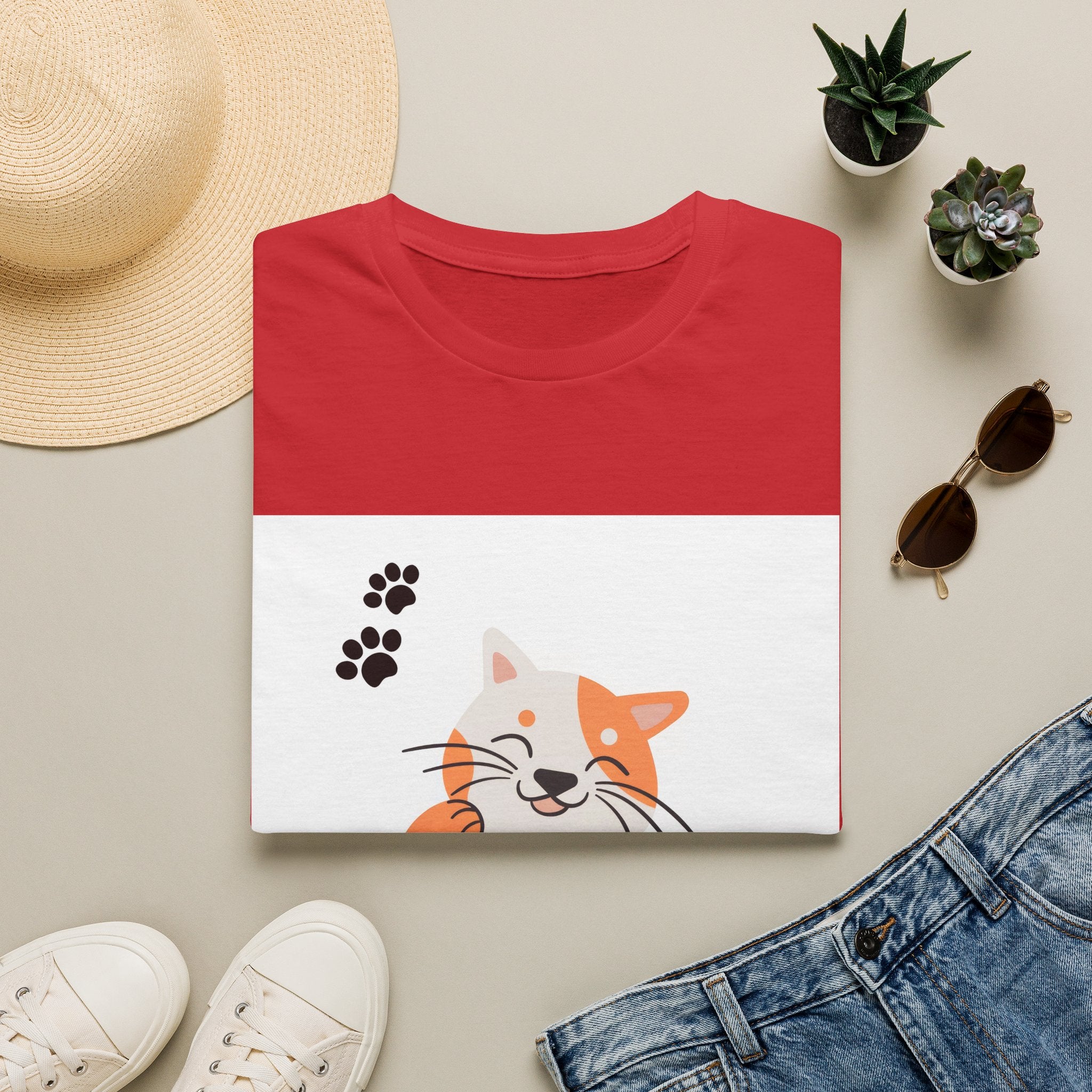Cute Ginger Cat Paw T-Shirt — Playful Cat Graphic Tee