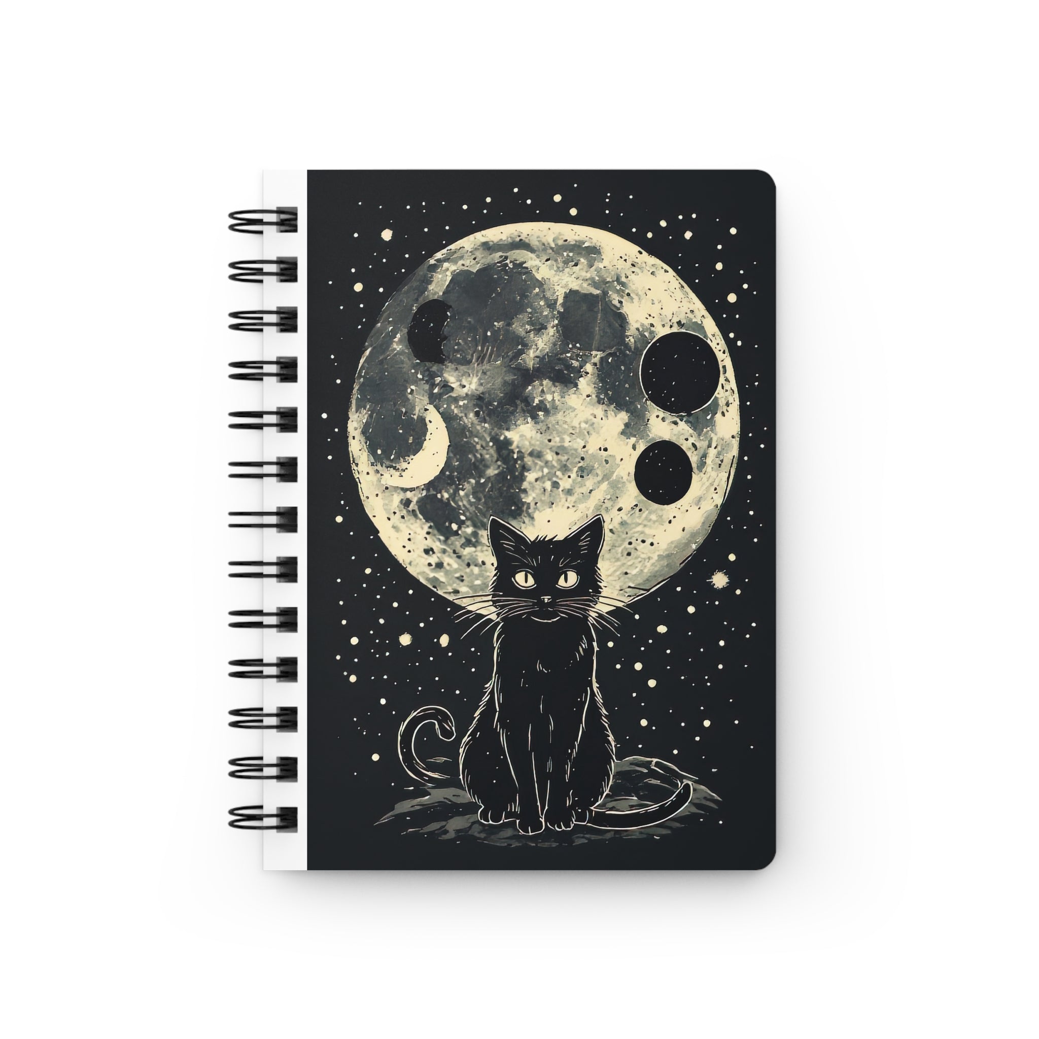Moonlit Black Cat Spiral Notebook — Witchy Journal for Notes & Sketches