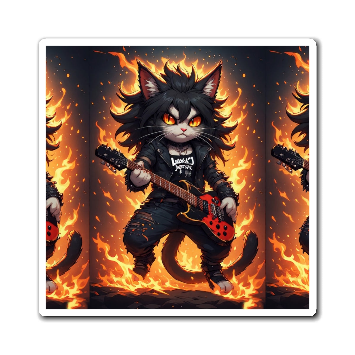 Rock Cat Refrigerator Magnet — Fiery Guitar Punk Kitty