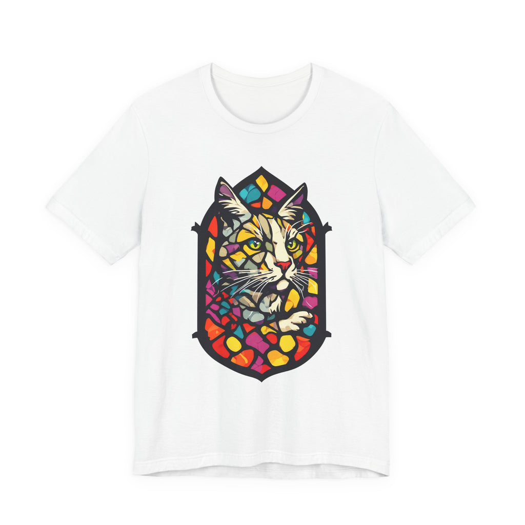 Stained Glass Cat T-Shirt — Colorful Cathedral Cat Tee