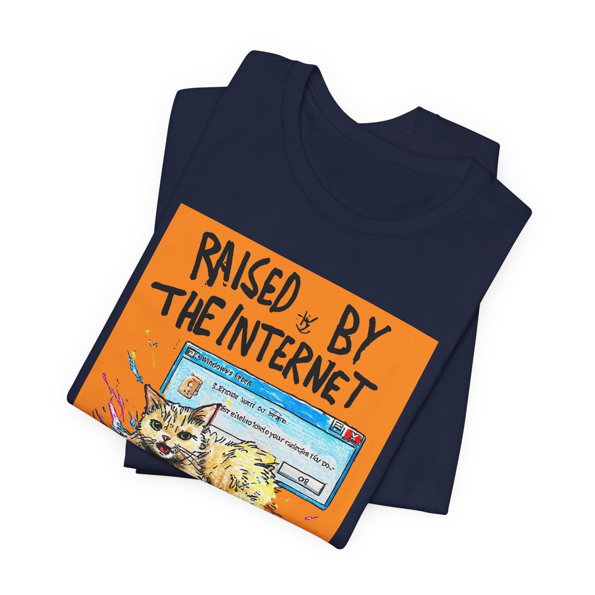 Raised By The Internet Tee — Graphic Cat Vintage Computer T‑Shirt