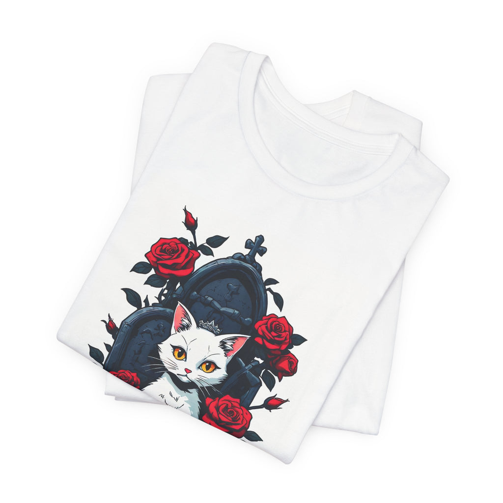Cat on Throne T‑Shirt — White Cat with Roses Graphic Tee