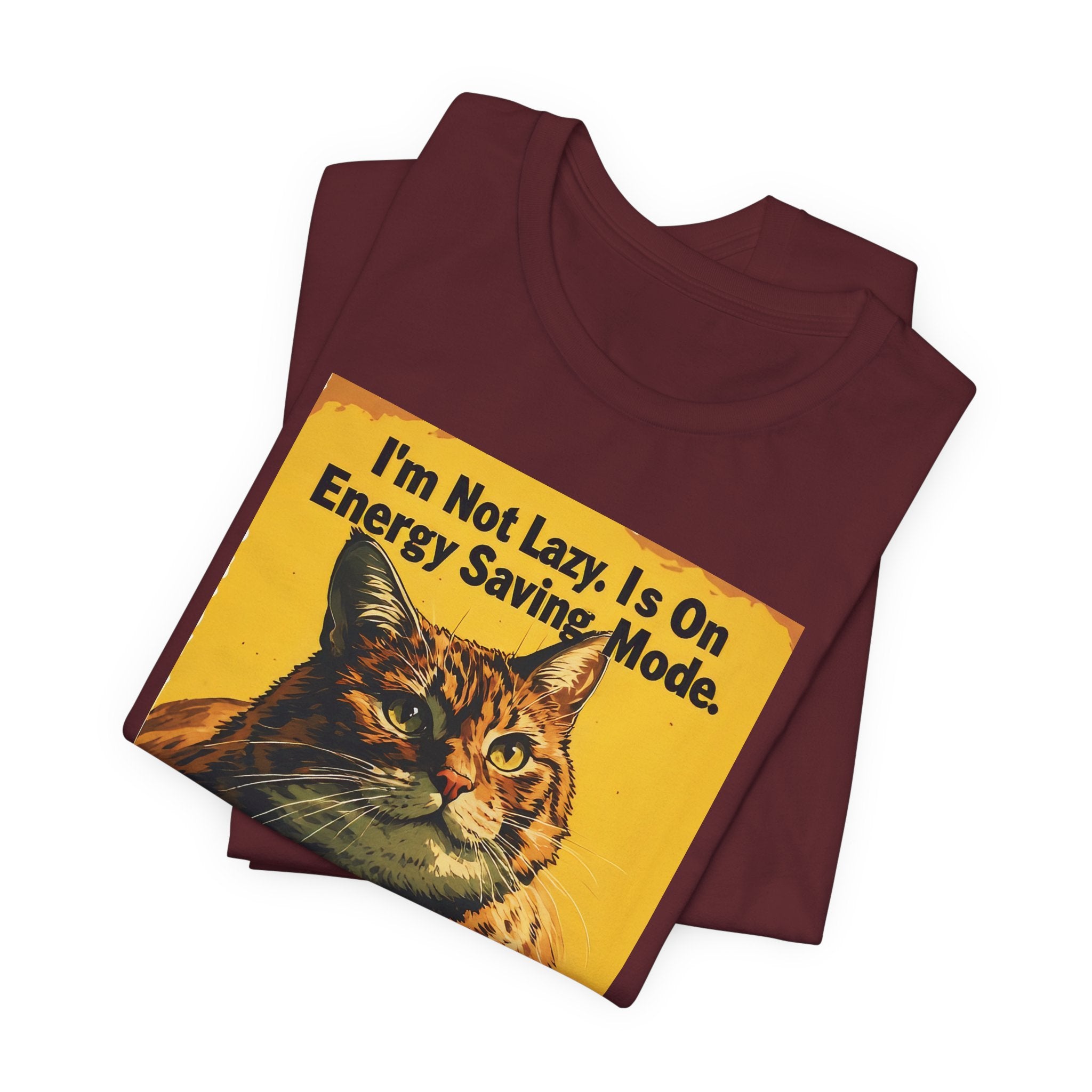 Energy Saving Mode Cat T-Shirt – "I'm Not Lazy" Retro Cat Graphic Tee