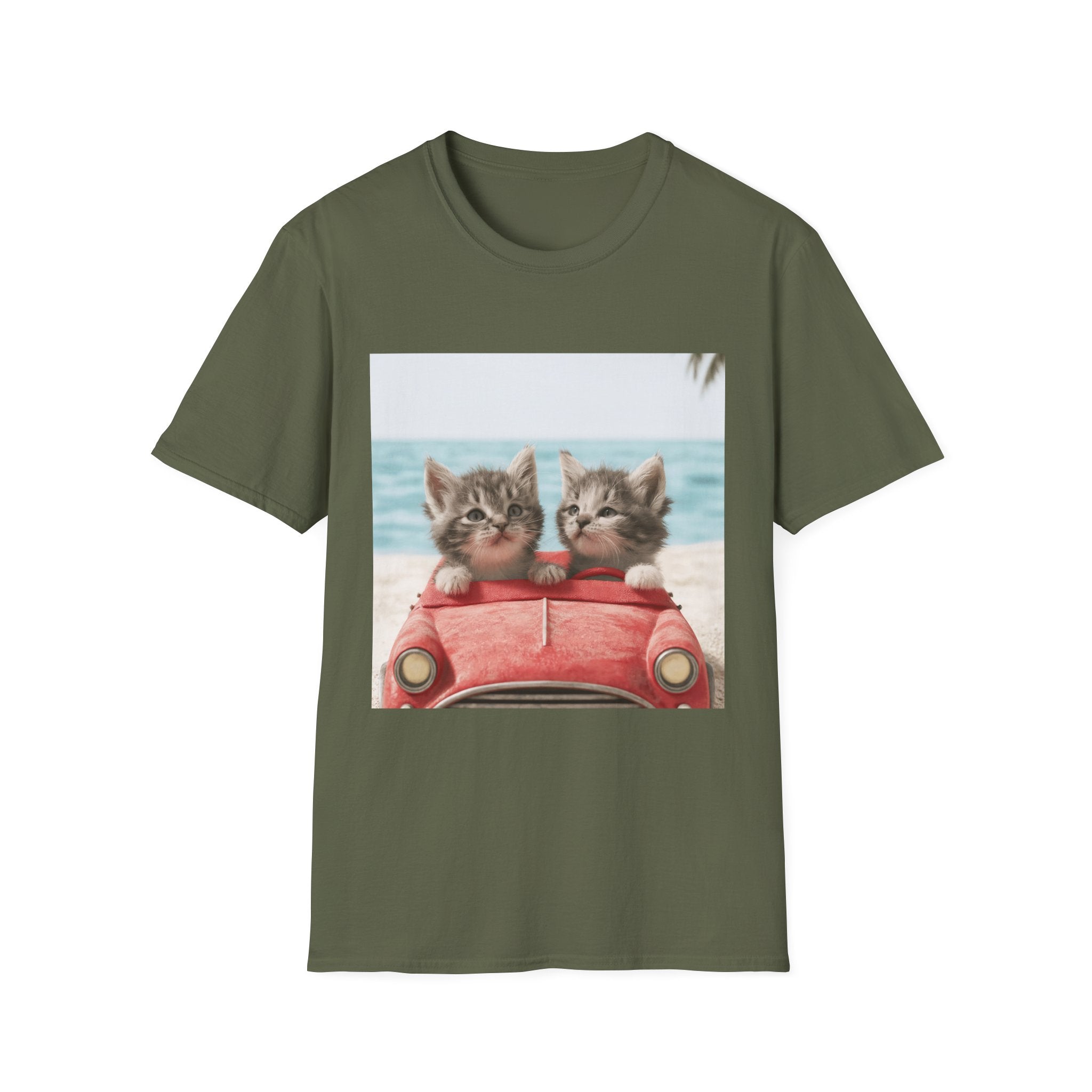 Kitten Road Trip T-Shirt — Cute Kittens Driving Beach Graphic Tee