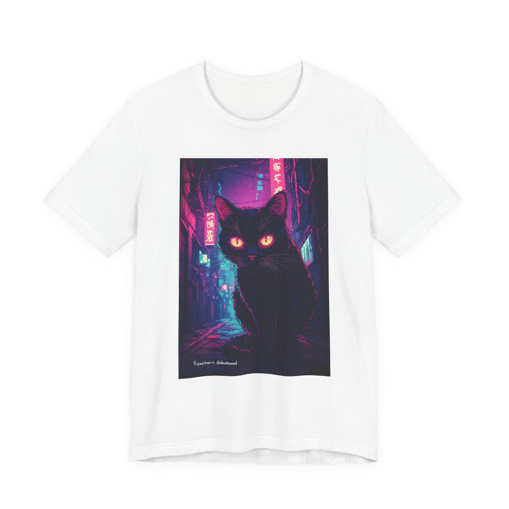 Cyberpunk Cat T‑Shirt — Neon Alley Black Cat Graphic Tee
