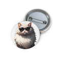 Cat with Sunglasses Pin Button — Cool Fluffy Cat Enamel Style Badge