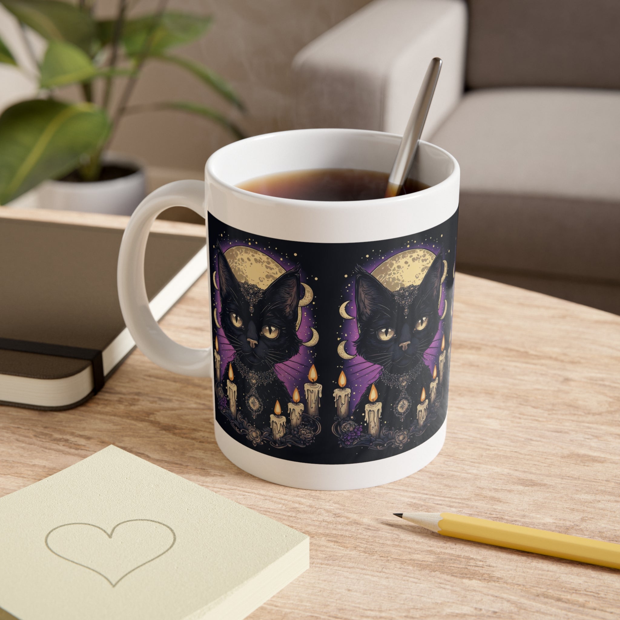 Mystic Black Cat Mug — Moon, Candles & Gothic Witchy Vibes