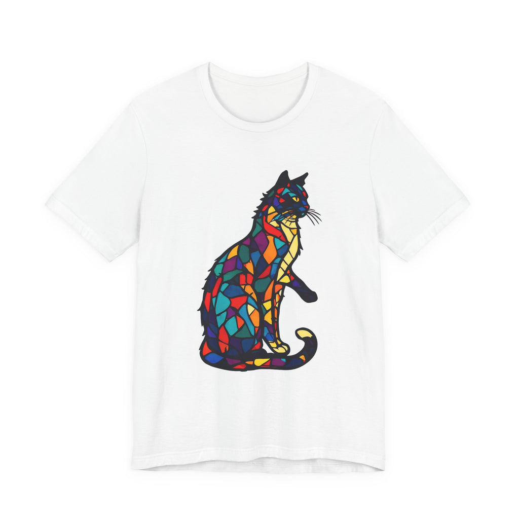 Stained Glass Cat T-Shirt — Colorful Mosaic Feline Tee