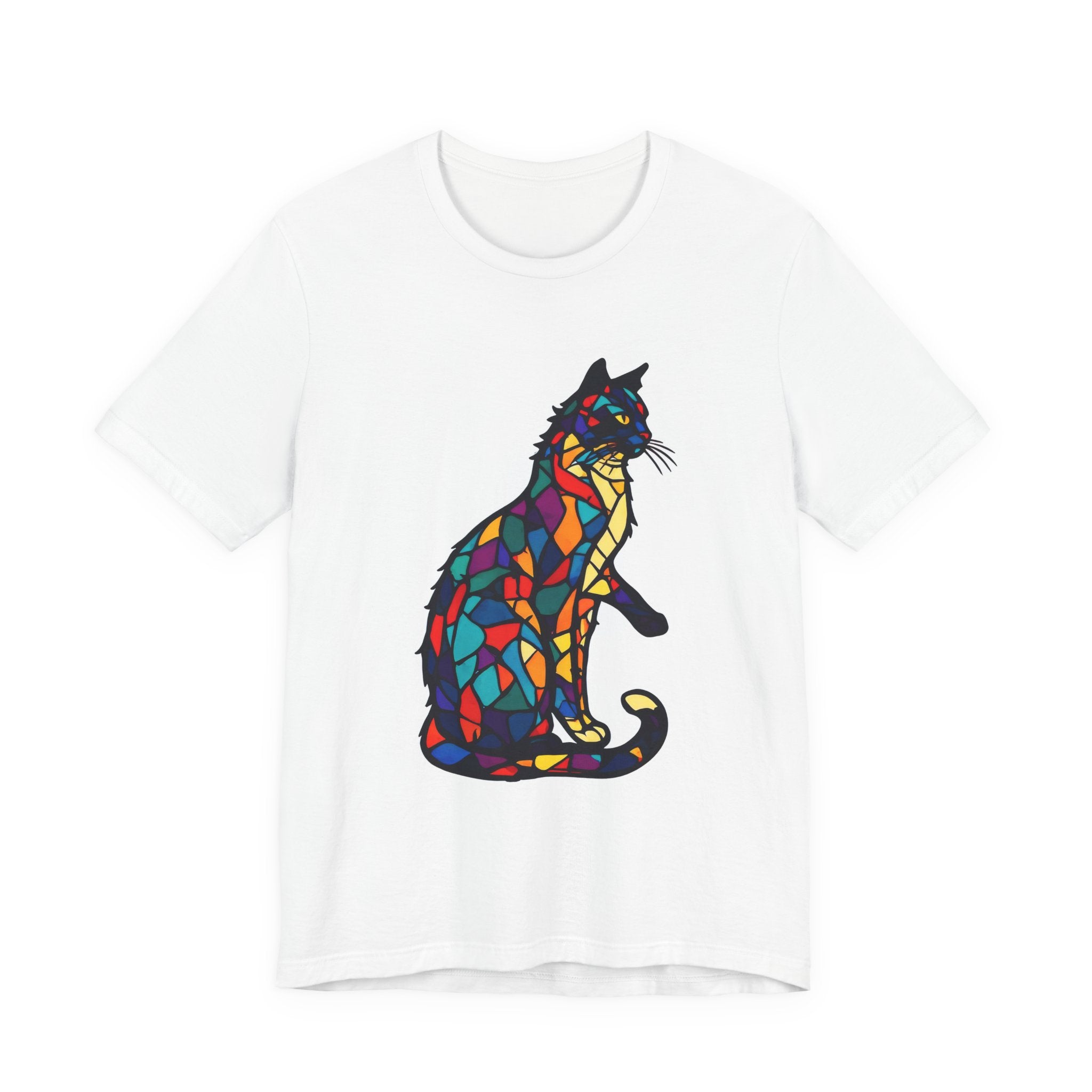 Stained Glass Cat T-Shirt — Colorful Mosaic Feline Tee