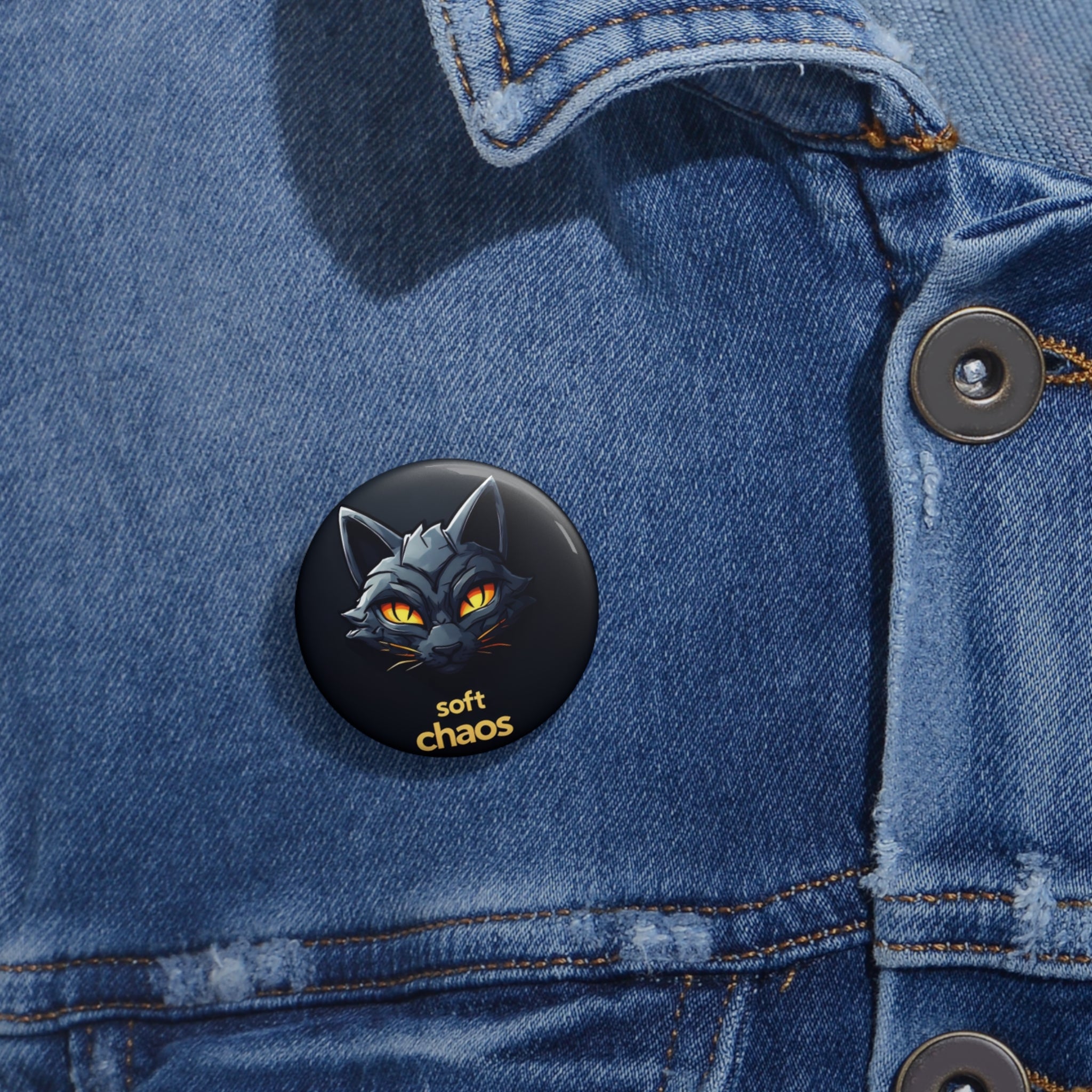 Soft Chaos Cat Pin Button — Cute Dark Cat Enamel-Style Badge