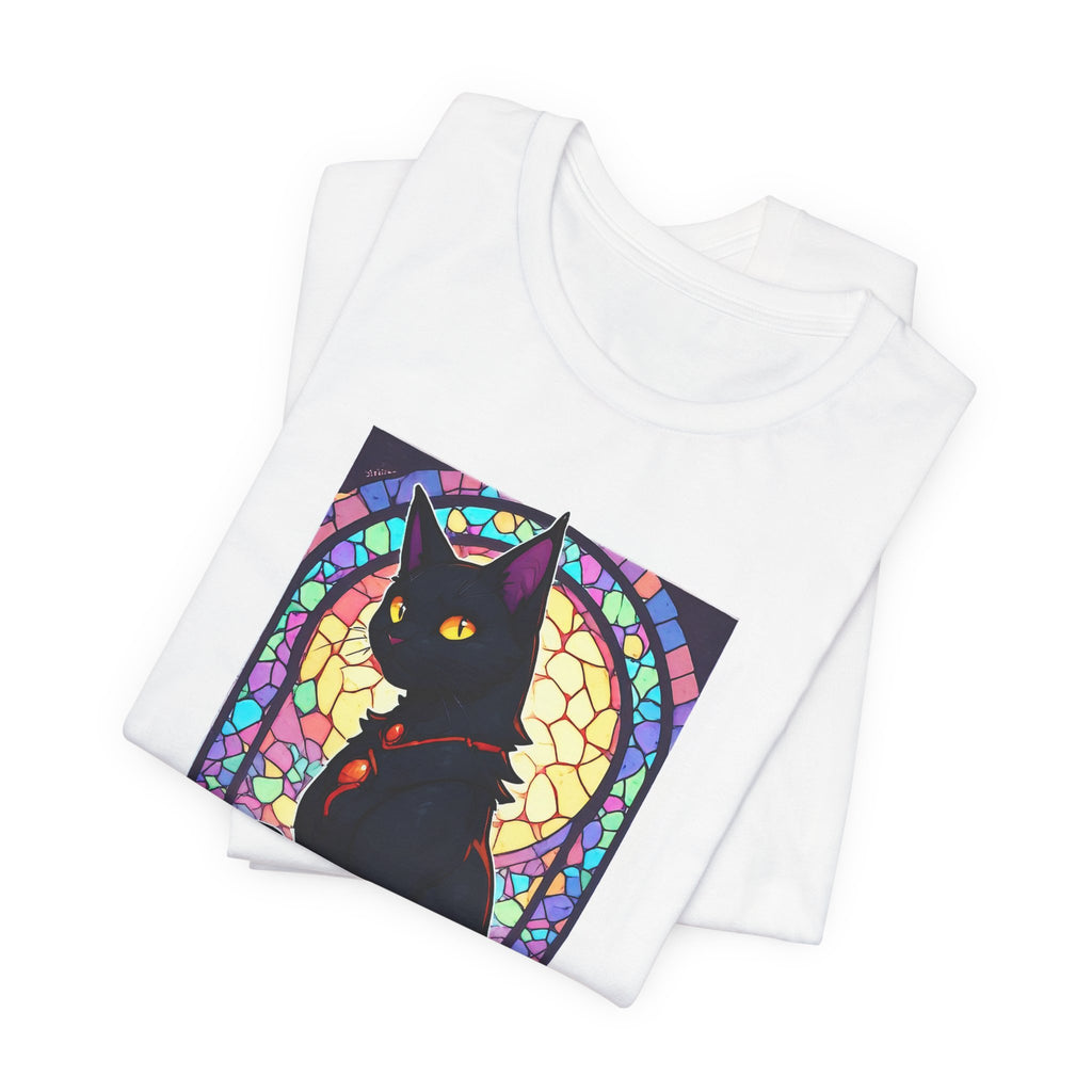 Stained Glass Black Cat T-Shirt — Mystic Gothic Cat Art Tee