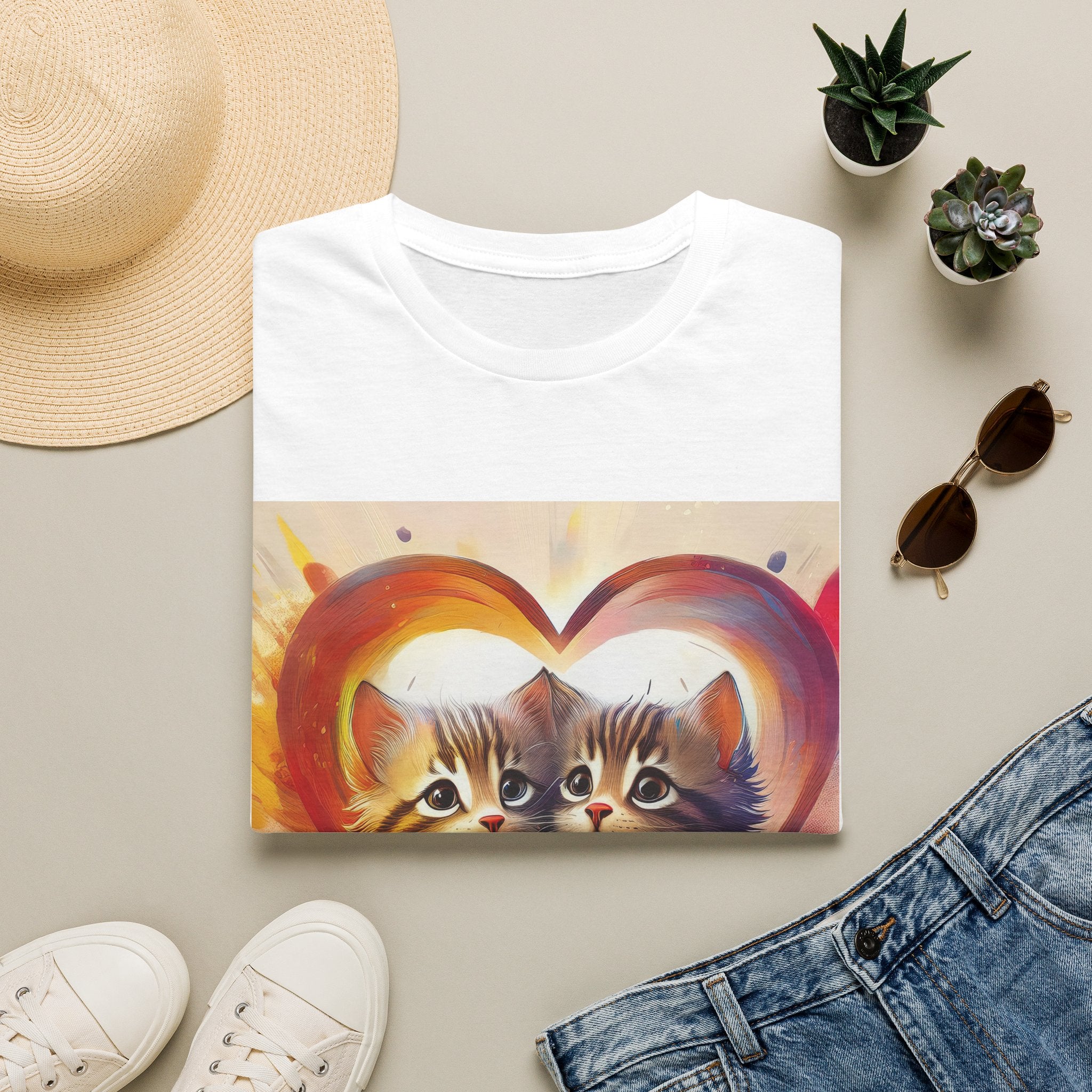 Cute Kittens Heart T-Shirt — Adorable Cat Love Graphic Tee