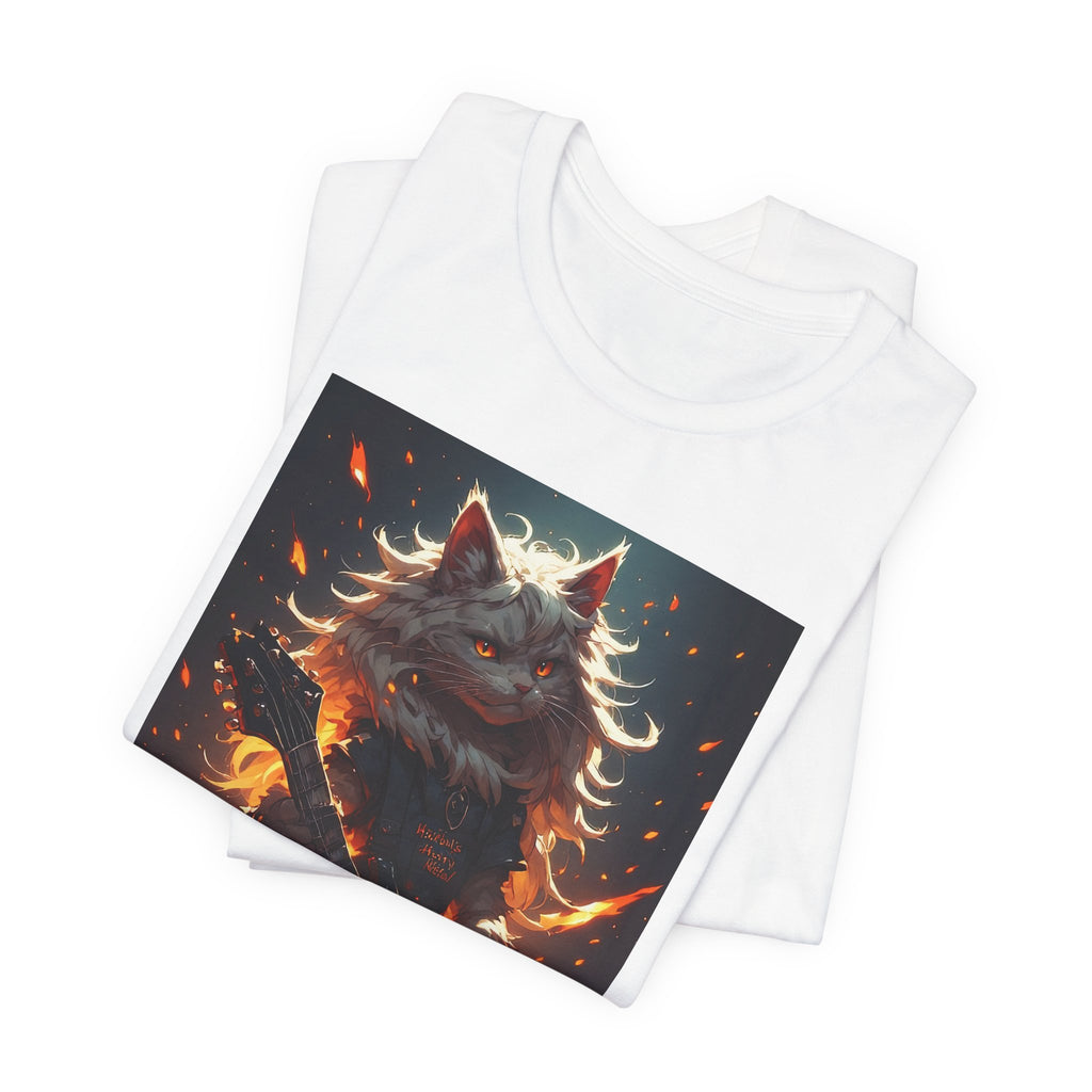 Flaming Warrior Cat T‑Shirt — Fierce Fire Fantasy Graphic Tee