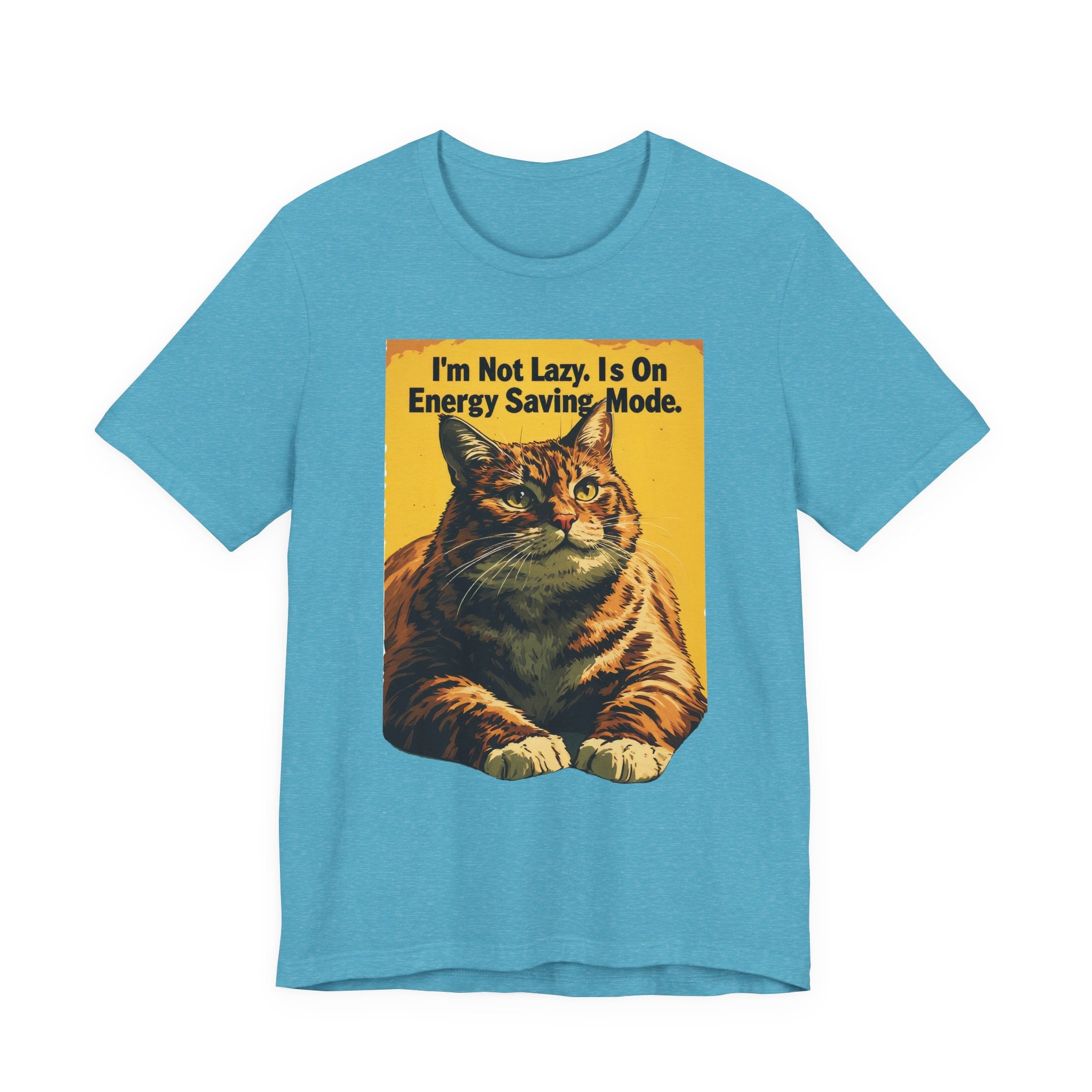 Energy Saving Mode Cat T-Shirt – "I'm Not Lazy" Retro Cat Graphic Tee