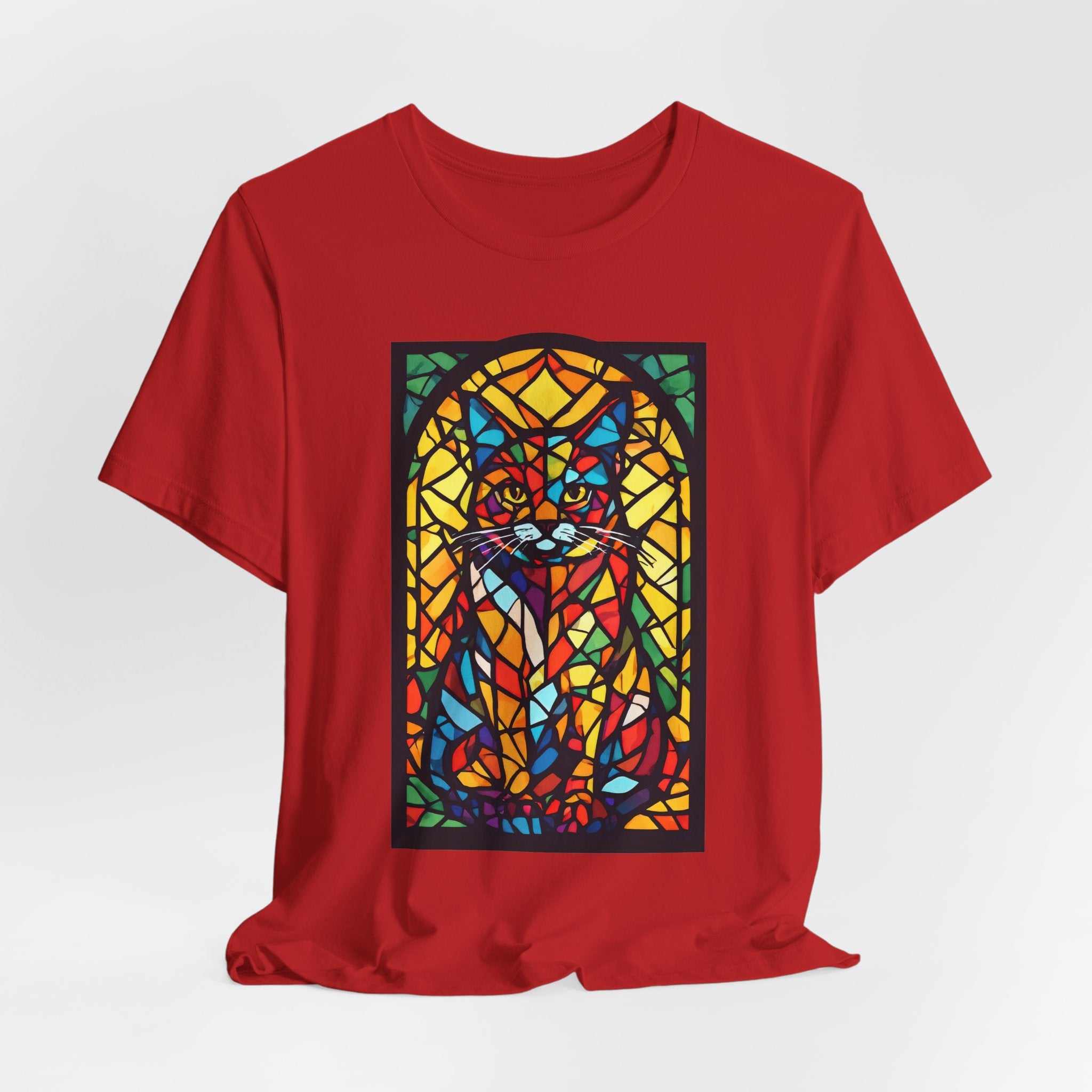 Stained Glass Cat T‑Shirt — Colorful Mosaic Feline Tee