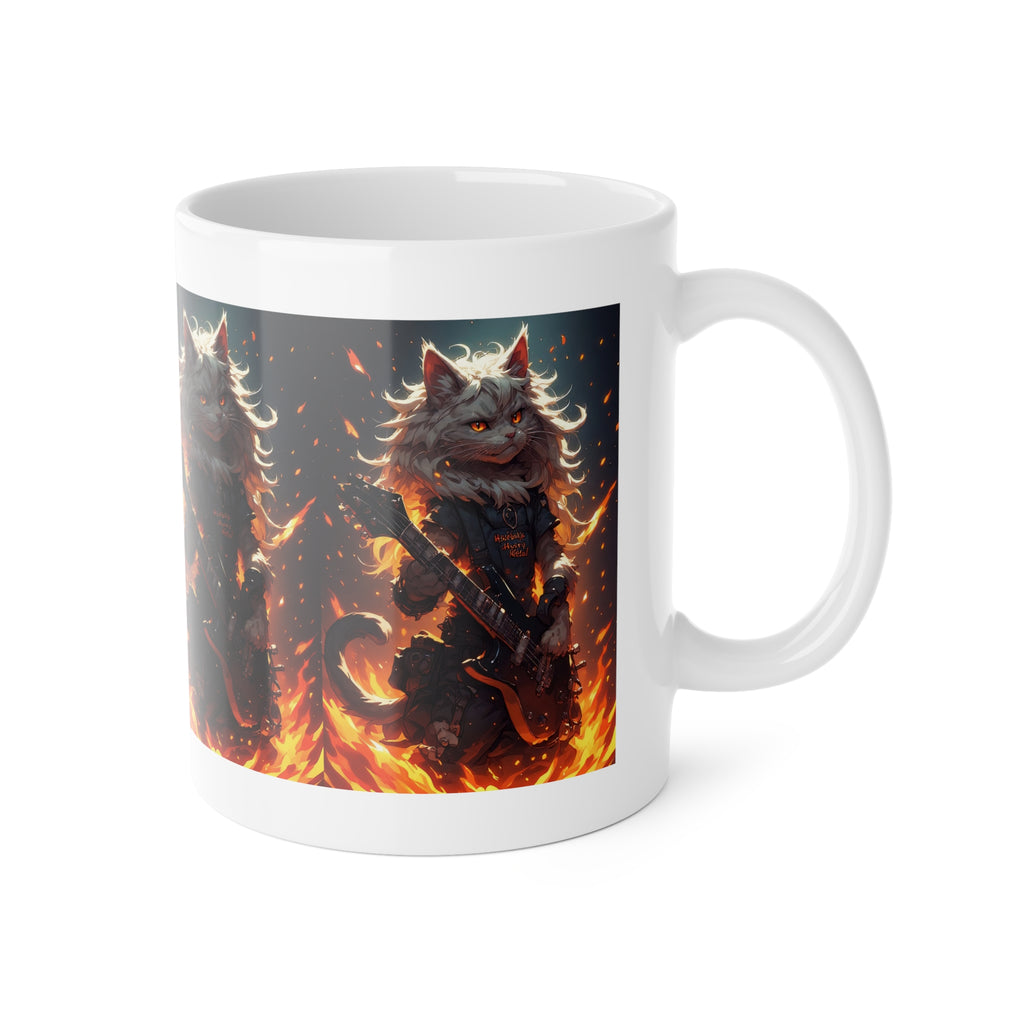 Flame Guardian Cat Mug — Fiery Fantasy 11oz Ceramic Coffee Cup