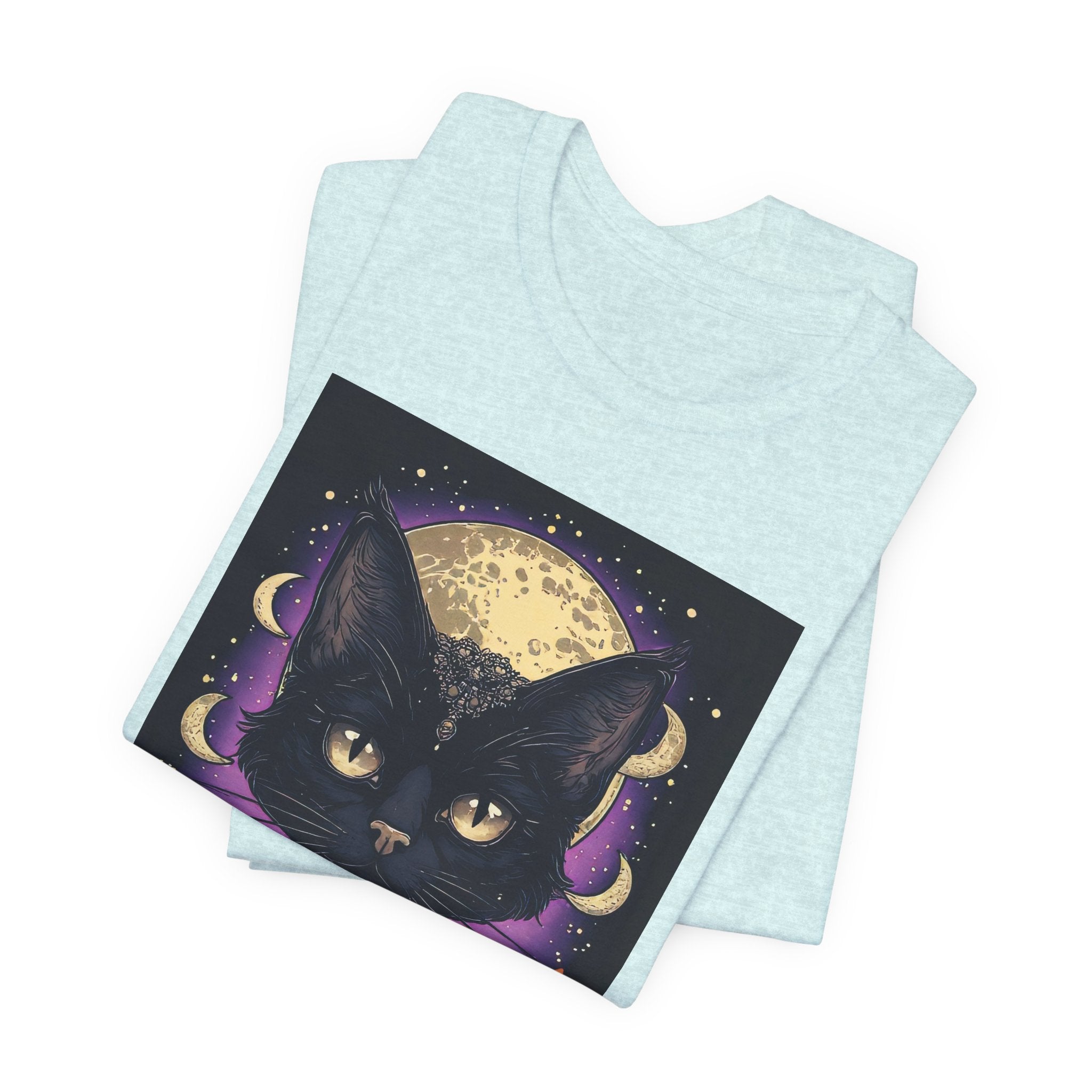 Mystic Black Cat Tee — Moon, Candles & Crescent Phases Graphic T-Shirt