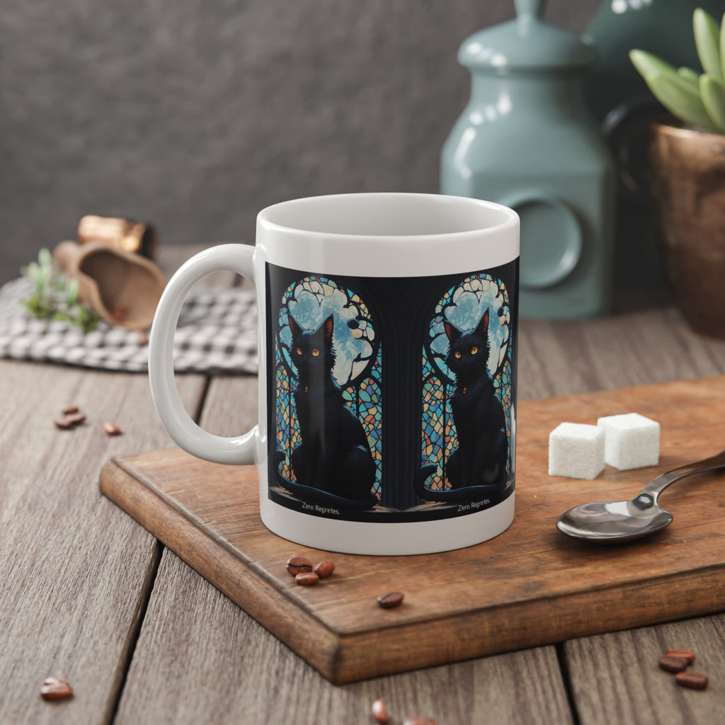 Black Cat Stained Glass Mug — Gothic Night Ceramic Coffee Cup