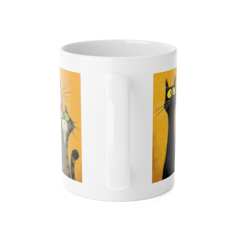 Cat Trio Mug — Whimsical Yellow Ceramic Coffee Cup