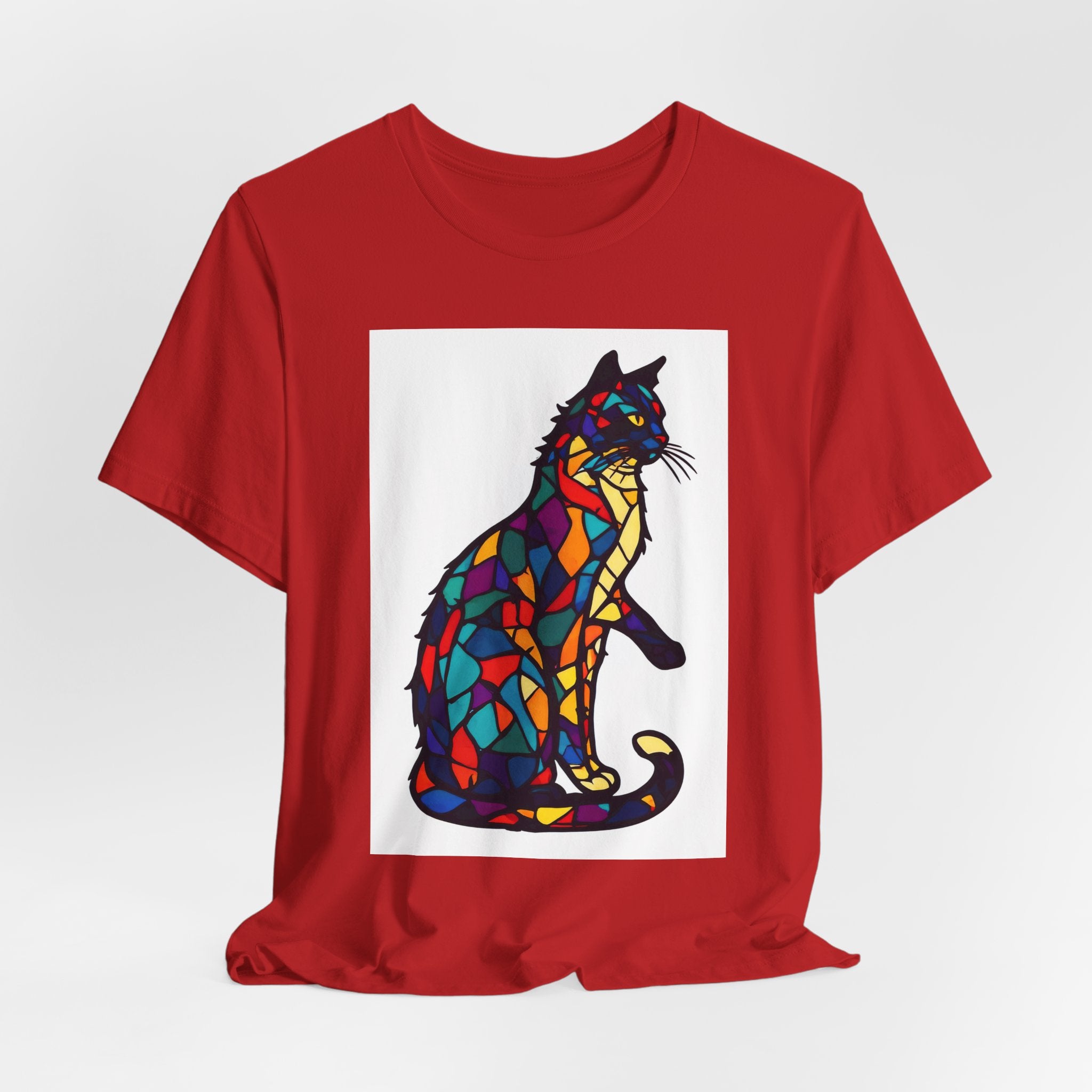 Stained Glass Cat T-Shirt — Colorful Mosaic Feline Tee