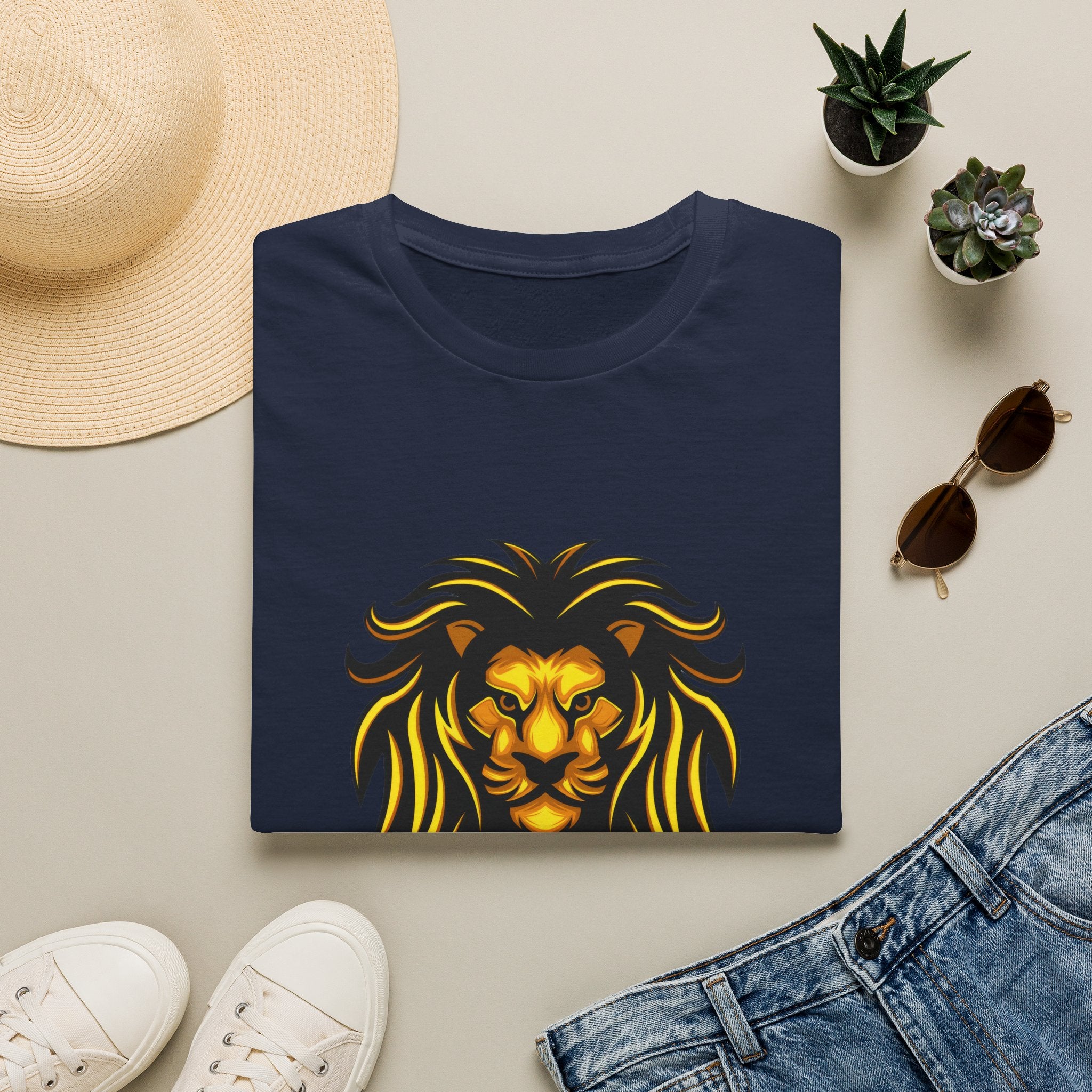 Lion Graphic T-Shirt — Bold Golden Lion Illustration Tee