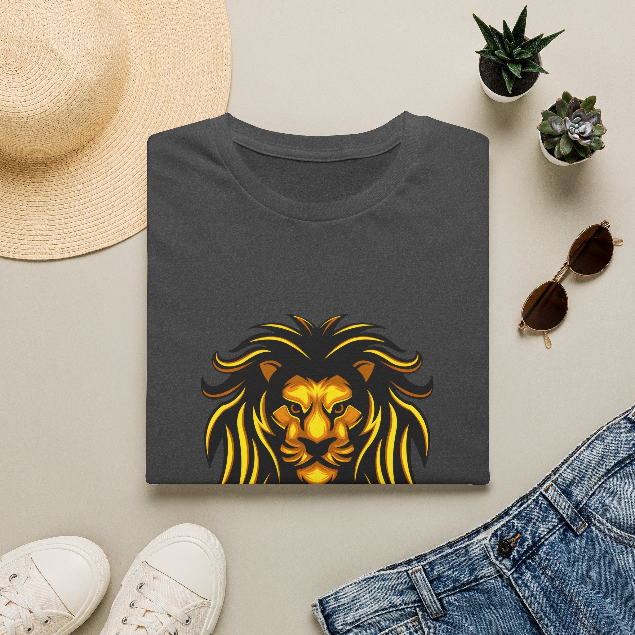 Lion Graphic T-Shirt — Bold Golden Lion Illustration Tee