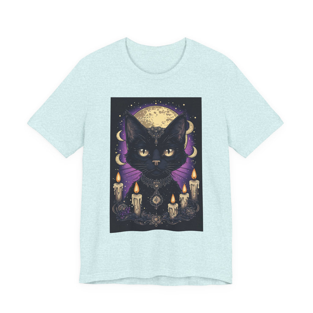 Mystic Black Cat Tee — Moon, Candles & Crescent Phases Graphic T-Shirt