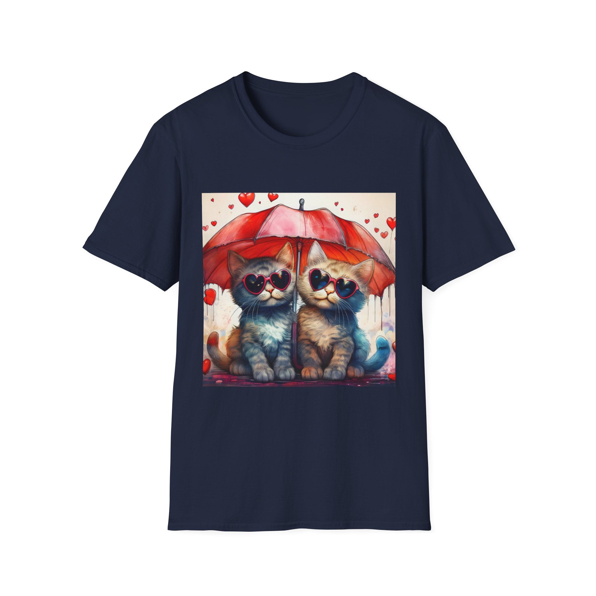 Cat Love T-Shirt — Kittens with Heart Sunglasses Under Red Umbrella