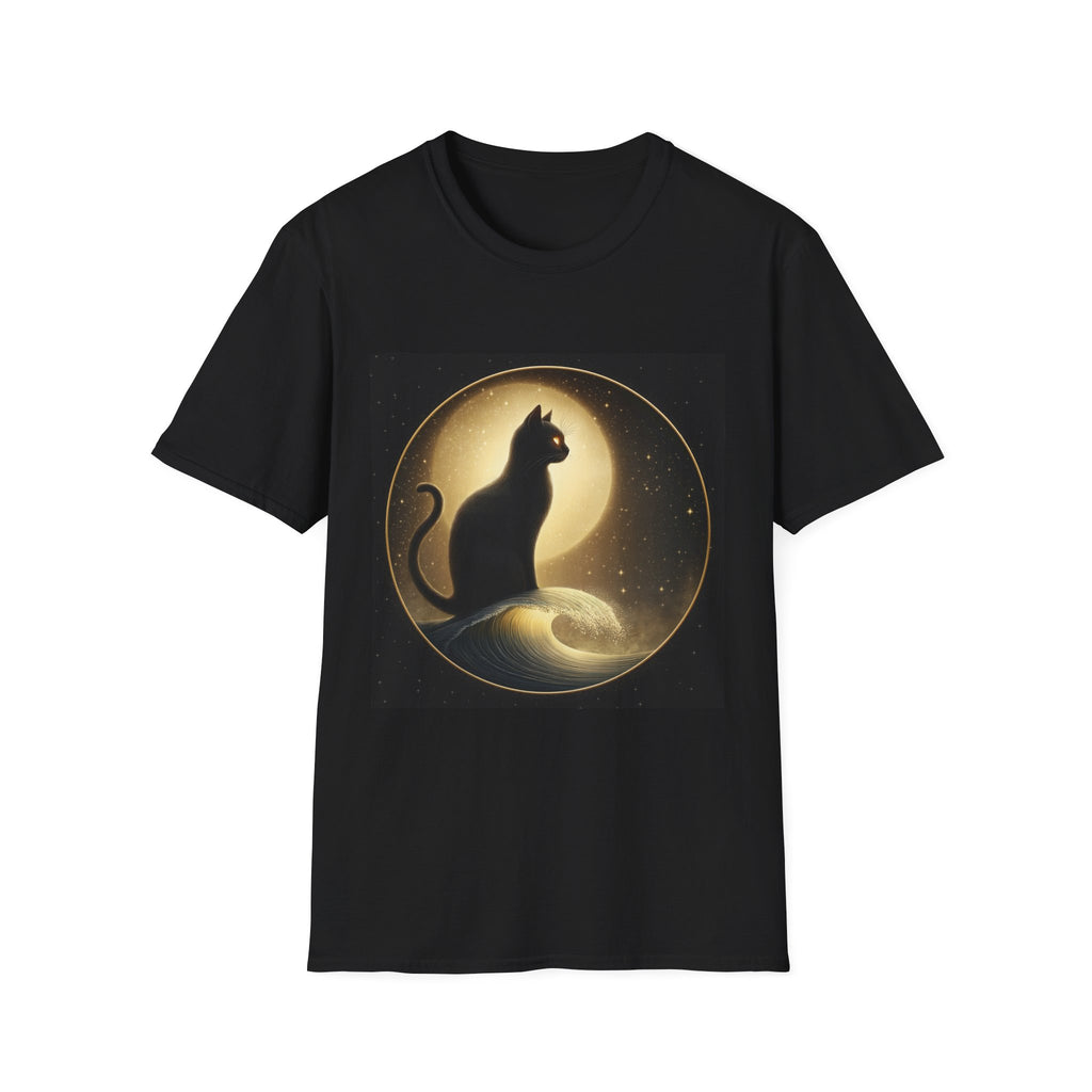 Moonlit Cat T-Shirt — Silhouette Cat on Crescent Moon Graphic