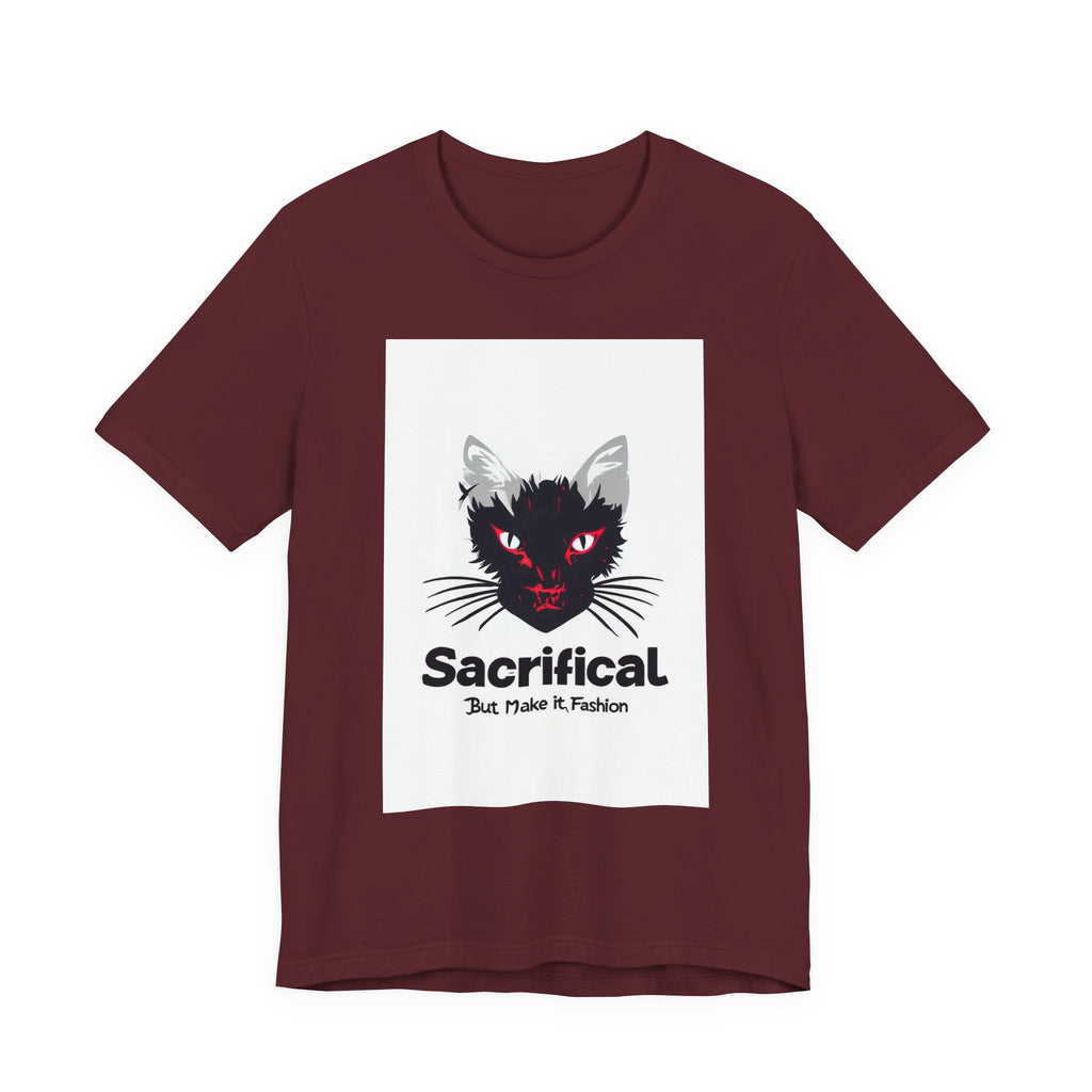 Sacrificial Cat T-Shirt — Red-Eyed Black Cat "Sacrificial" Graphic Tee