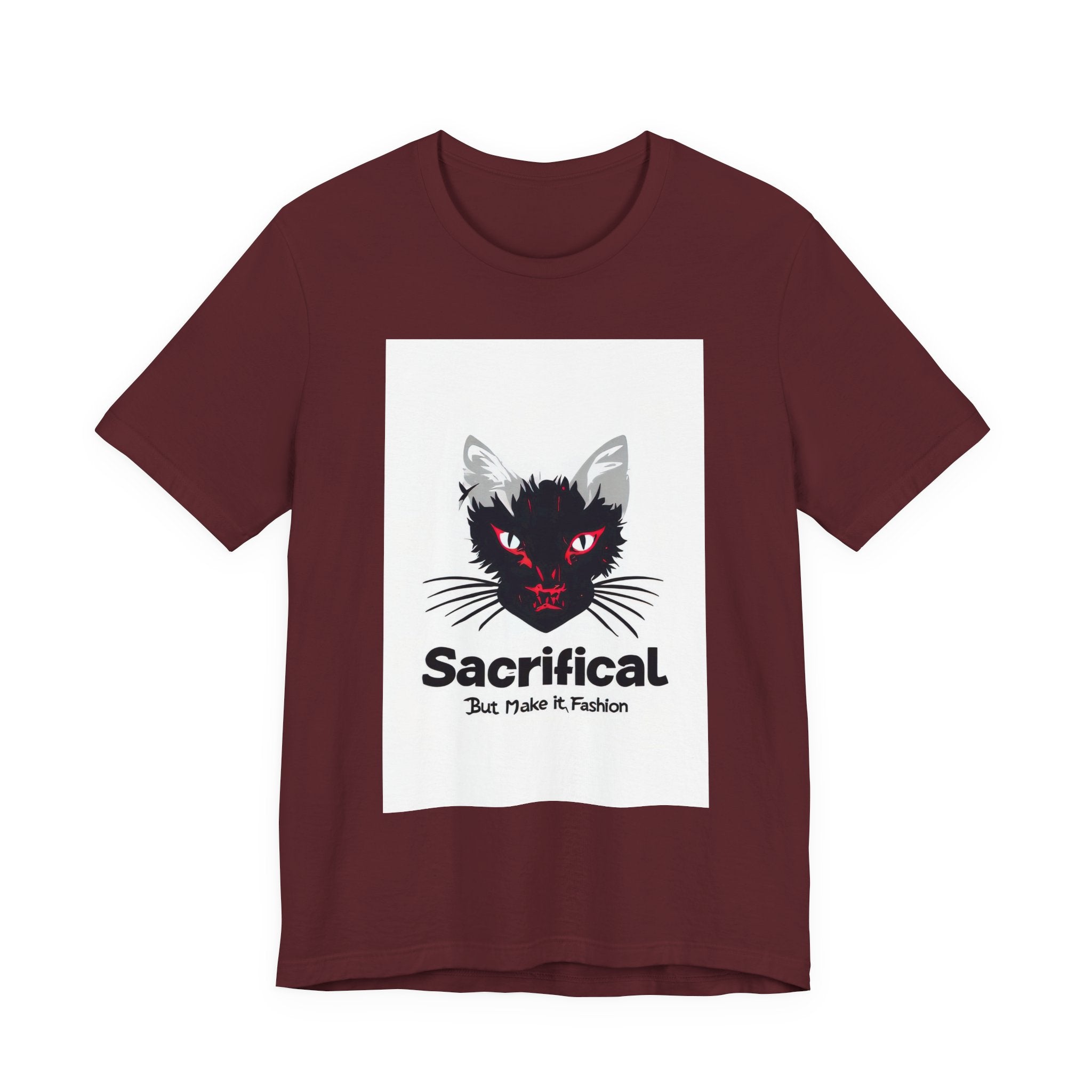 Sacrificial Cat T-Shirt — Red-Eyed Black Cat "Sacrificial" Graphic Tee