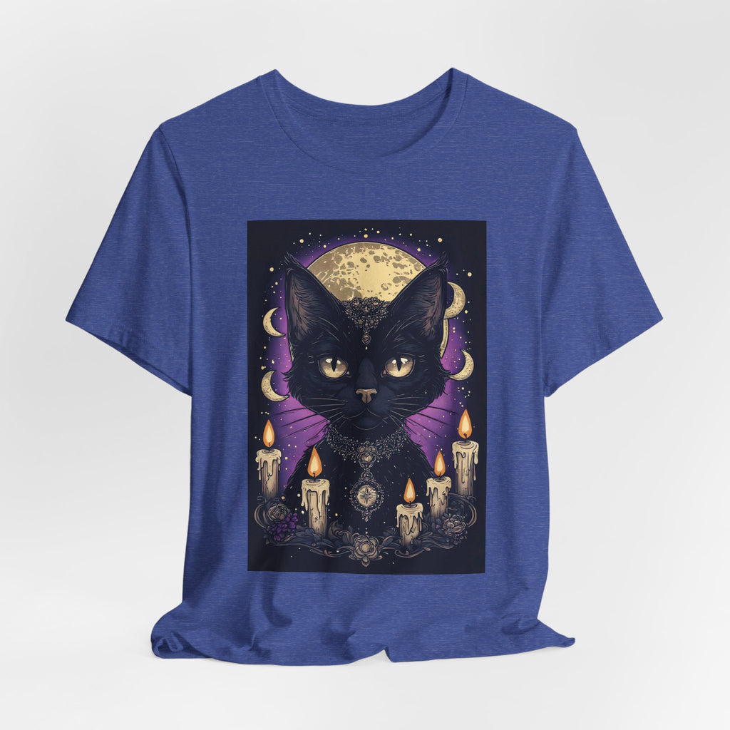 Mystic Black Cat Tee — Moon, Candles & Crescent Phases Graphic T-Shirt