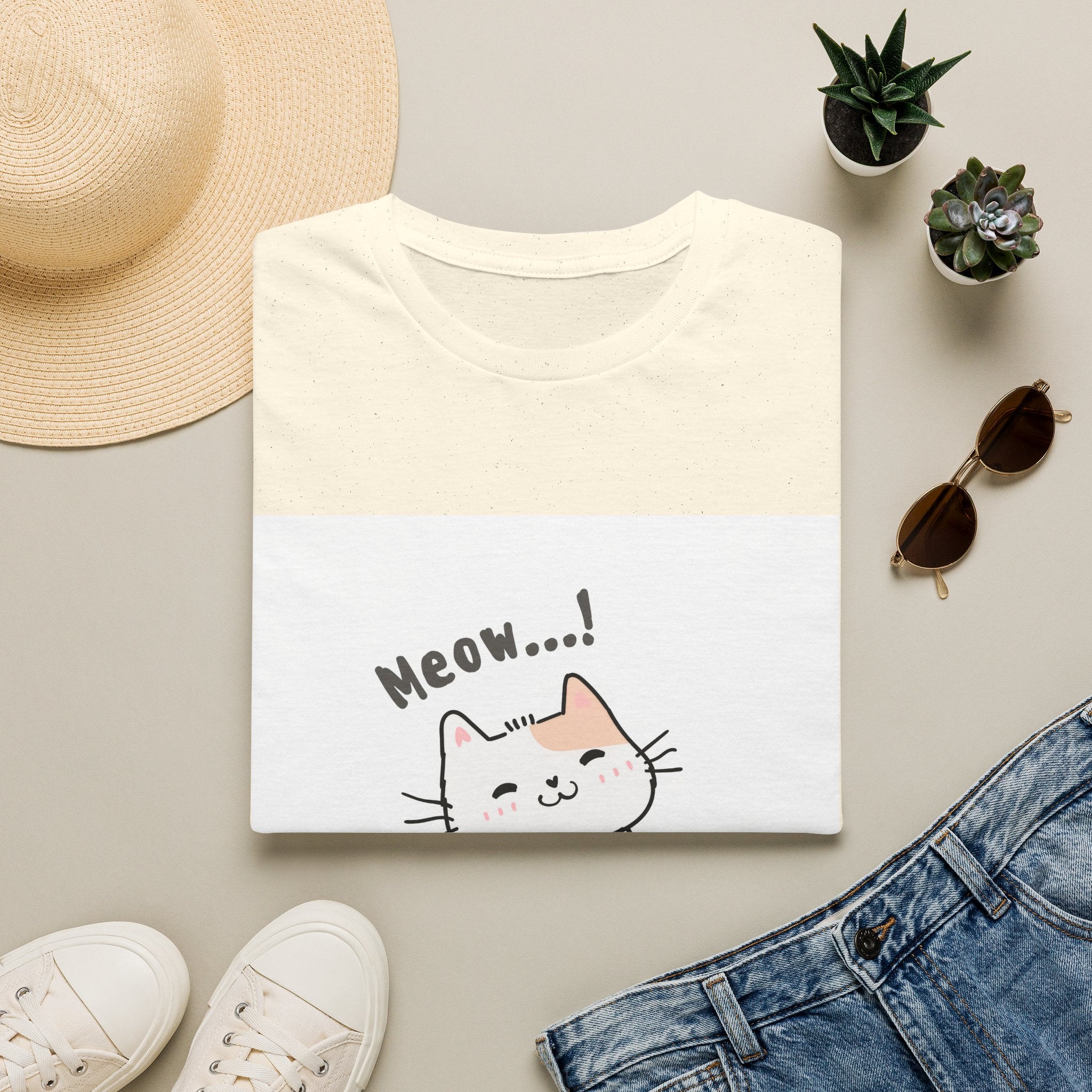Cat Meow T-Shirt — Cute Cartoon Kitty Graphic Tee