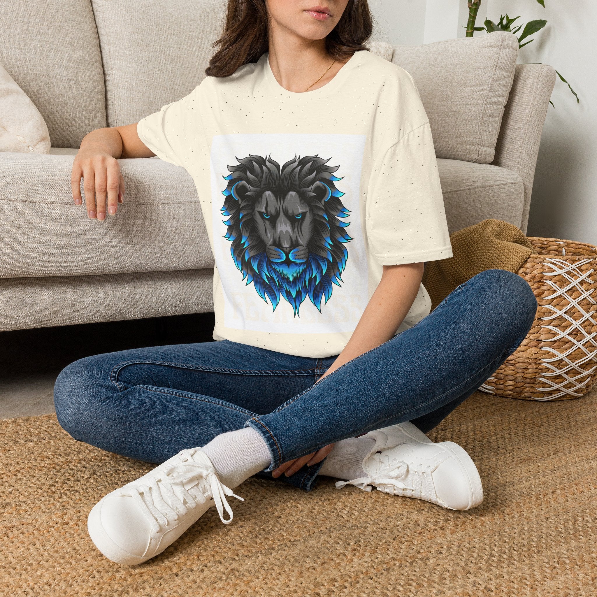 Lion Head T-Shirt — Bold Black & Blue Graphic Tee
