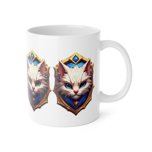 11oz Ceramic Mug — Regal White Cat Crest Coffee Tea Cup