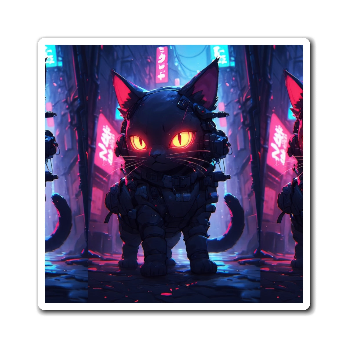 Cyberpunk Cat Magnet — Neon Neko Fridge Sticker