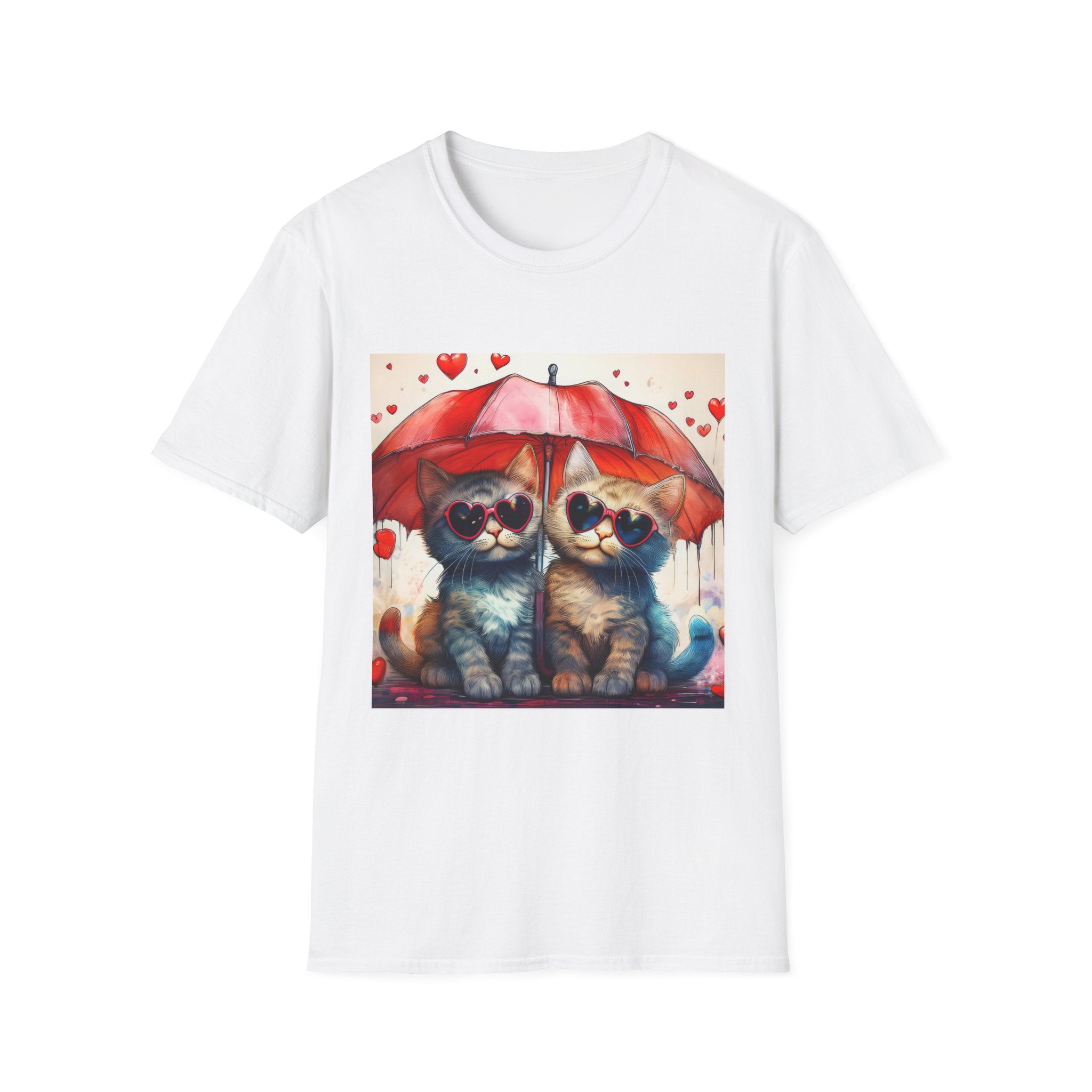 Cat Love T-Shirt — Kittens with Heart Sunglasses Under Red Umbrella