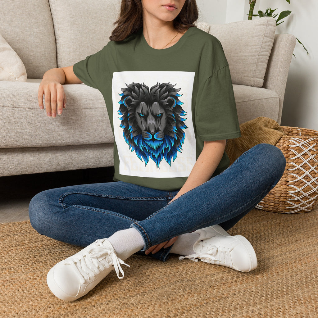 Lion Head T-Shirt — Bold Black & Blue Graphic Tee