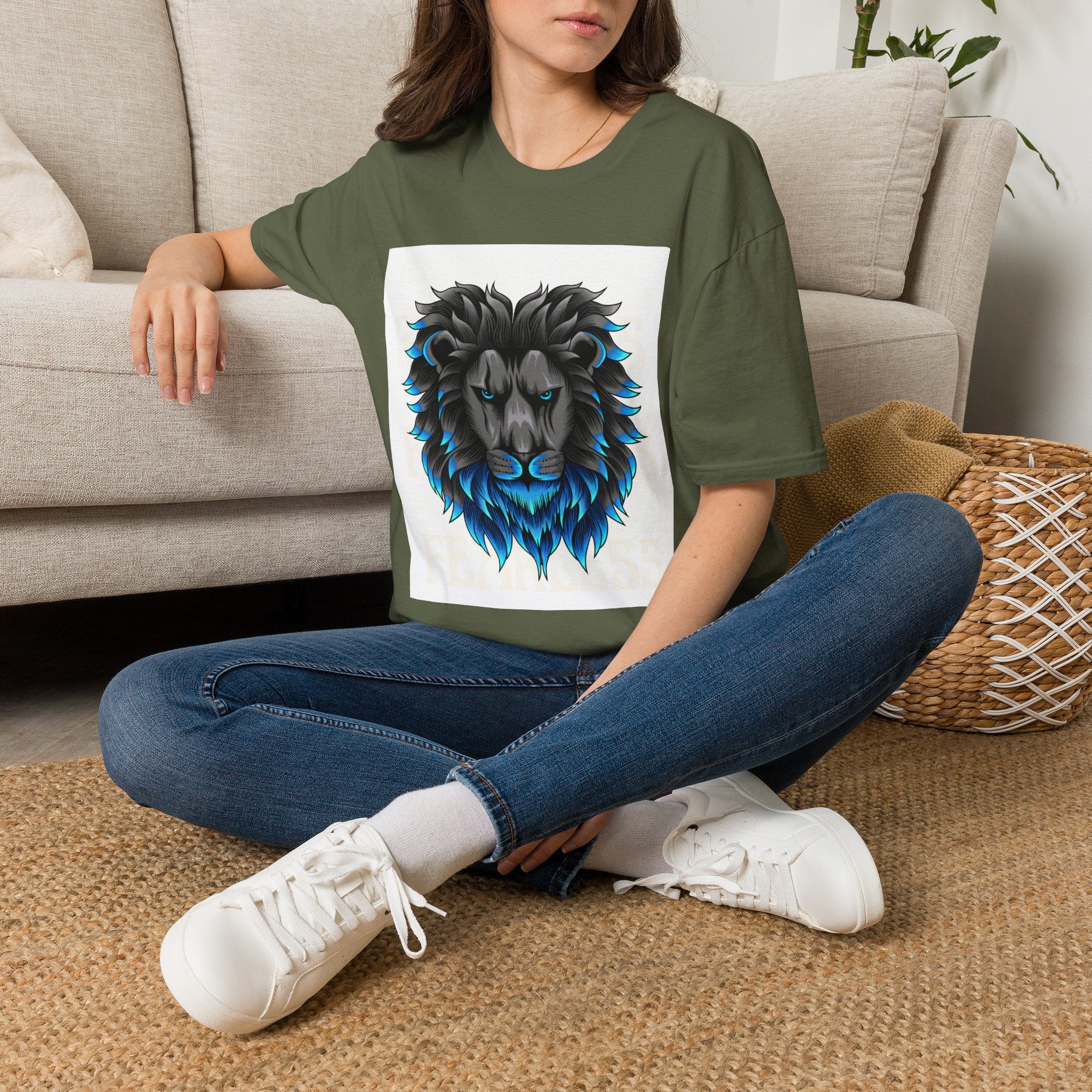 Lion Head T-Shirt — Bold Black & Blue Graphic Tee