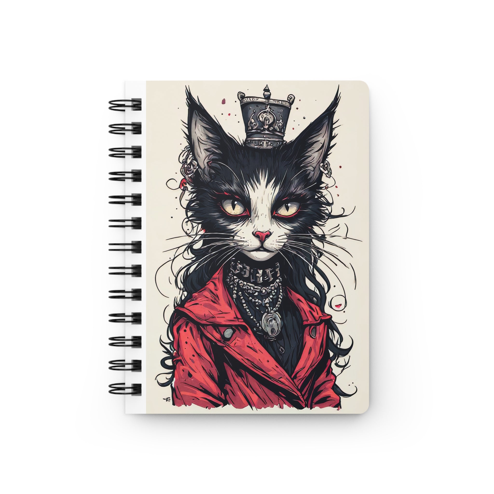Regal Black Cat Journal — Spiral-Bound Notebook with Crowned Cat Art