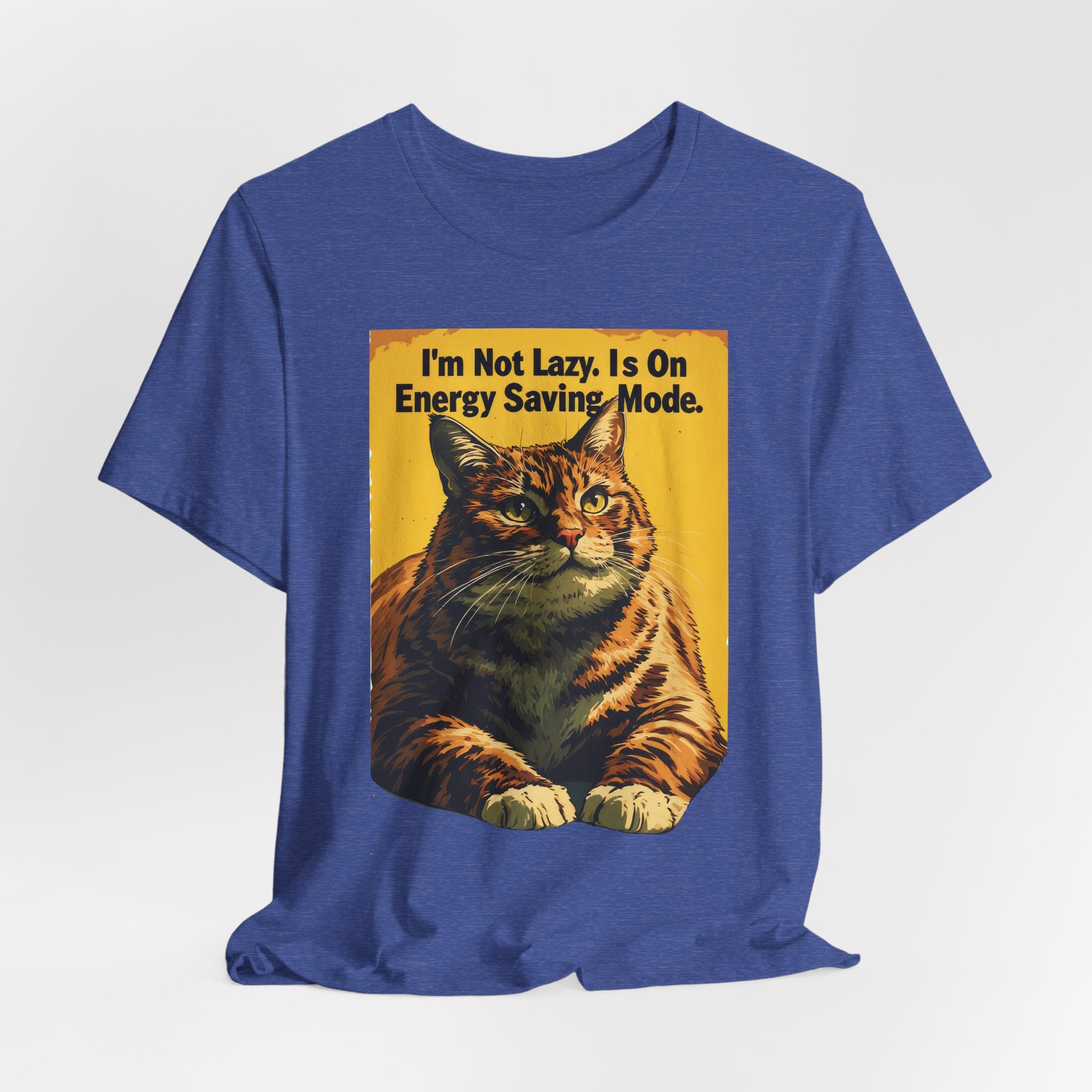 Energy Saving Mode Cat T-Shirt – "I'm Not Lazy" Retro Cat Graphic Tee